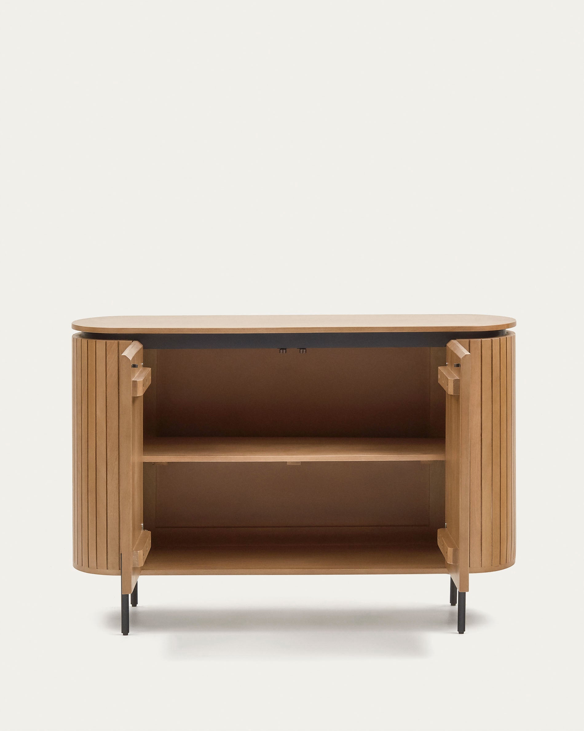 Licia sideboard with 2 doors made from solid mango wood and painted black metal 120 x 80cm - Product View