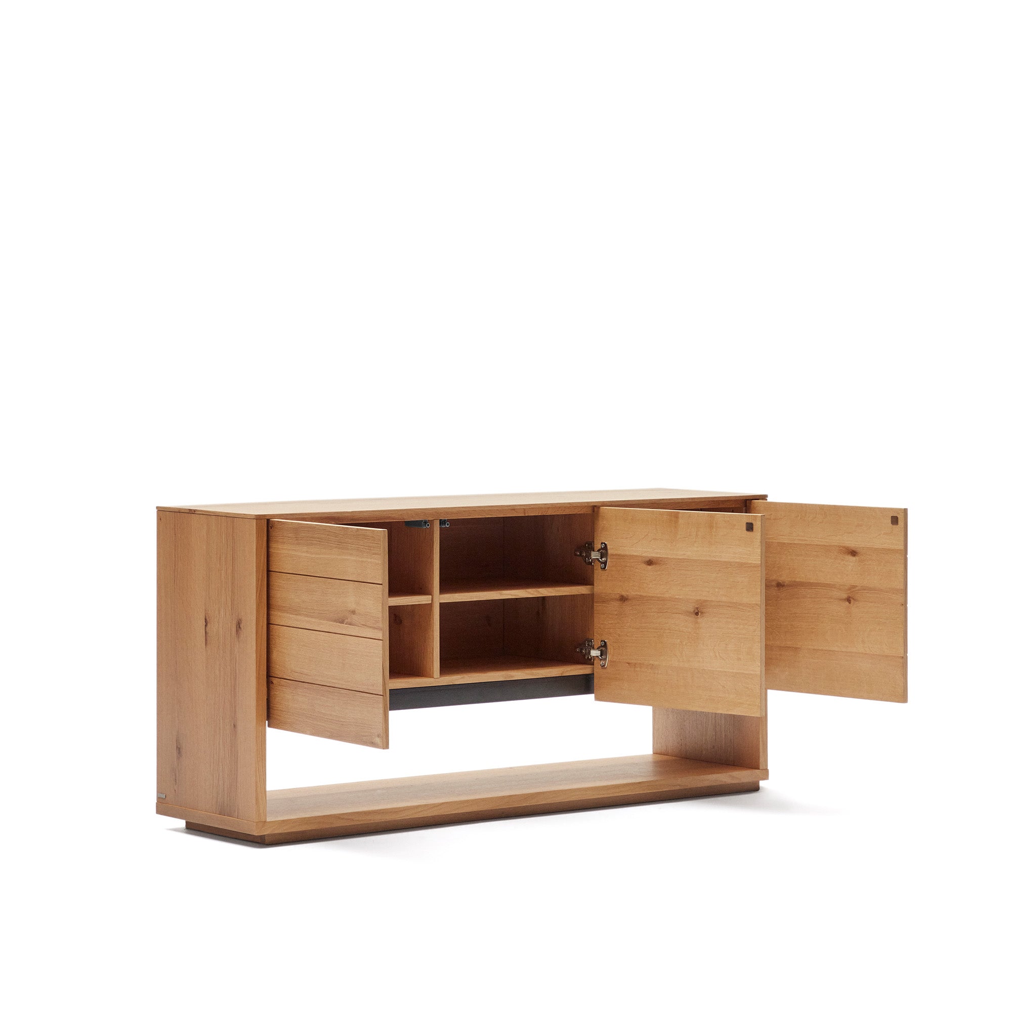 Alguema sideboard with 3 doors in oak veneer with natural finish, 151 x 73 cm - Product Image