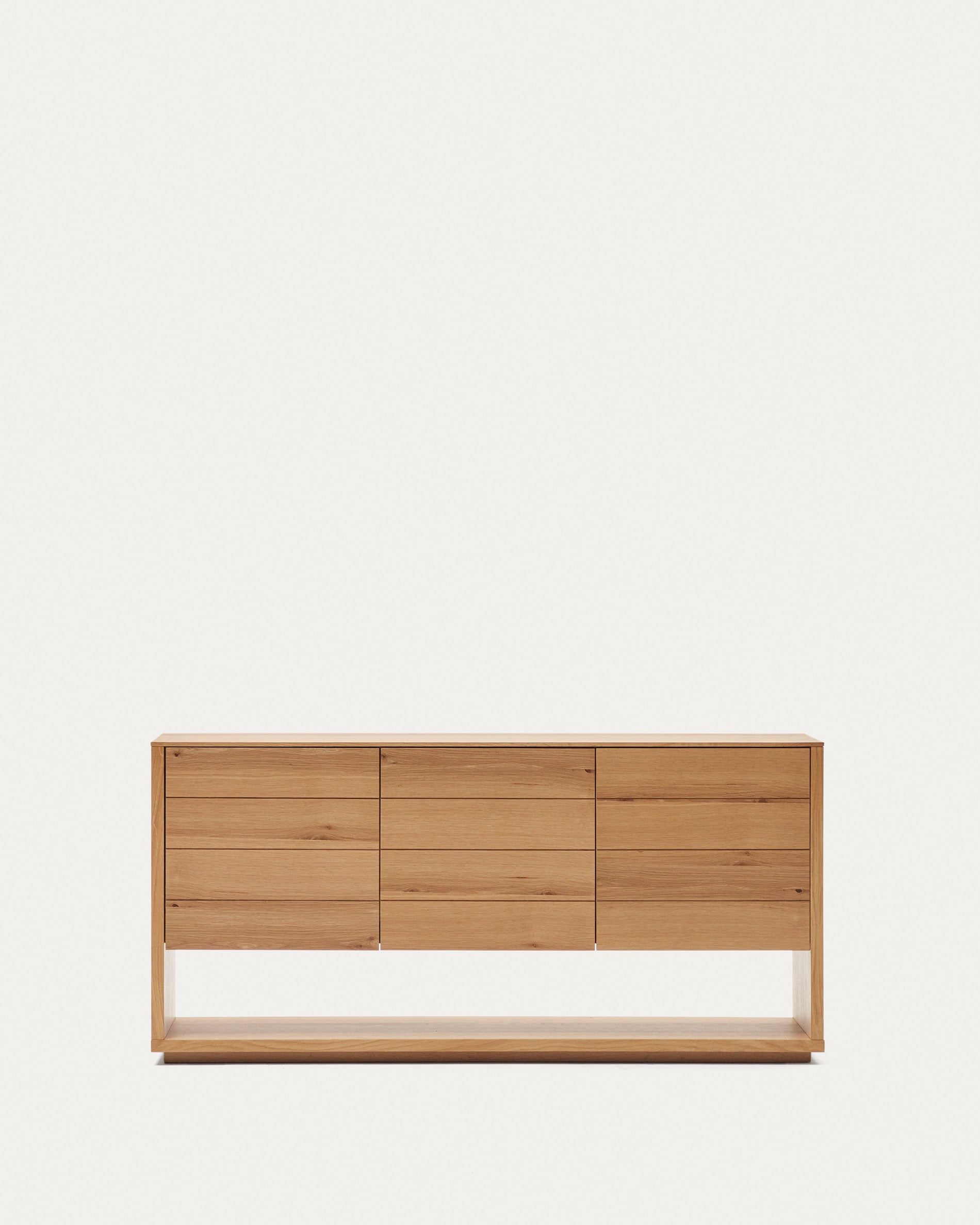 Alguema sideboard with 3 doors in oak veneer with natural finish, 151 x 73 cm - Product View