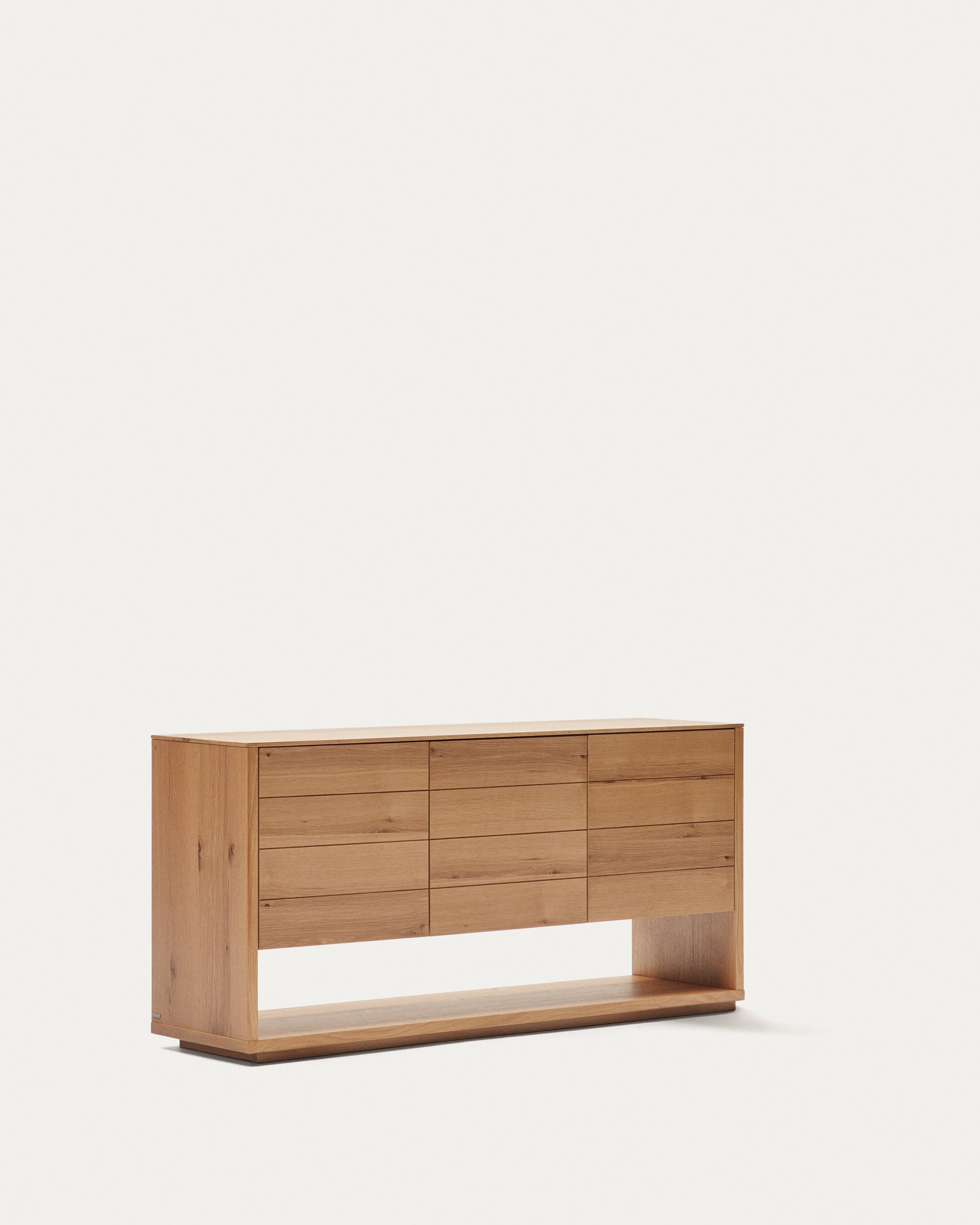 Alguema sideboard with 3 doors in oak veneer with natural finish, 151 x 73 cm - Product View