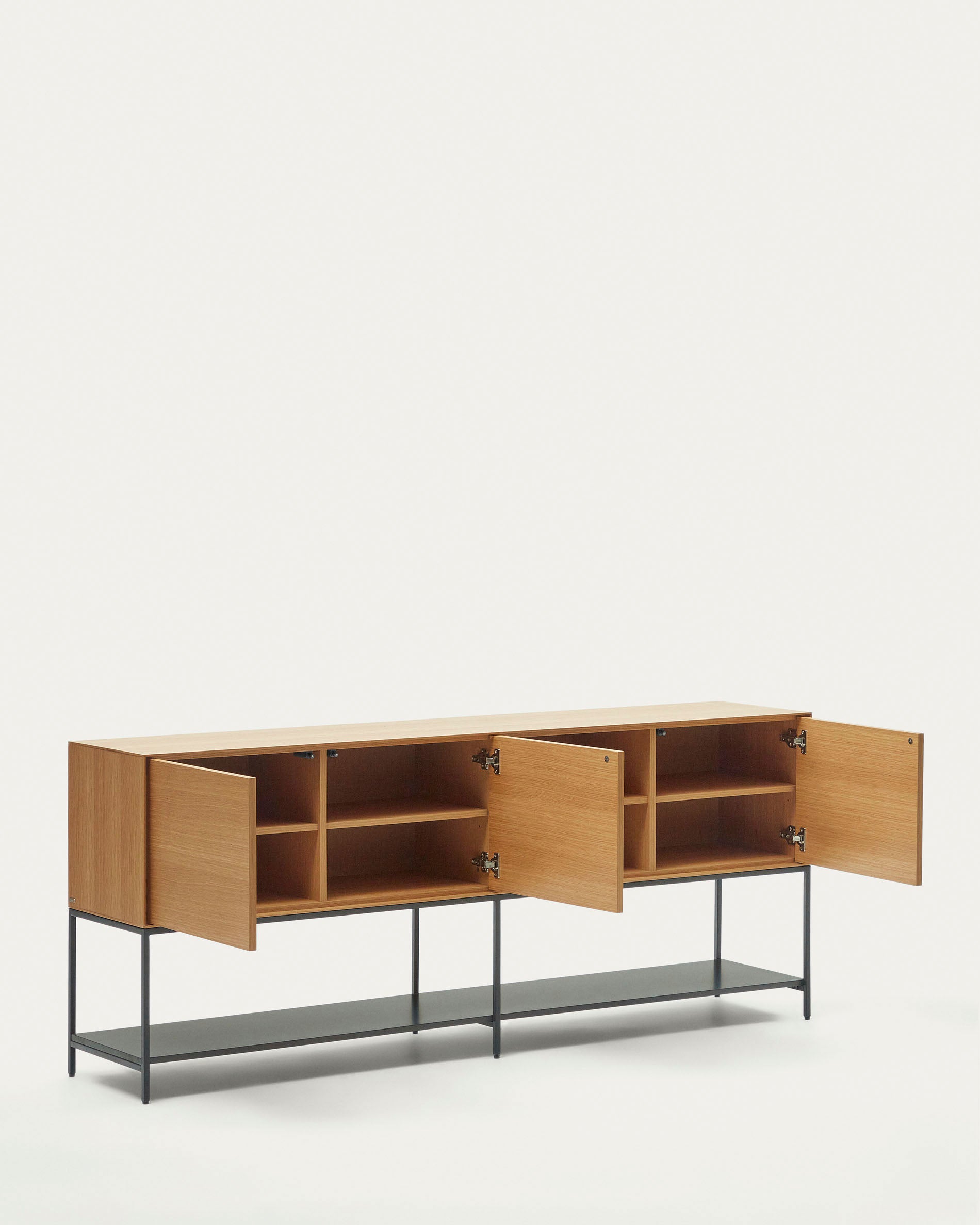 Vedrana 3 door sideboard in oak veneer with steel legs, 195 x 80 cm - Product View