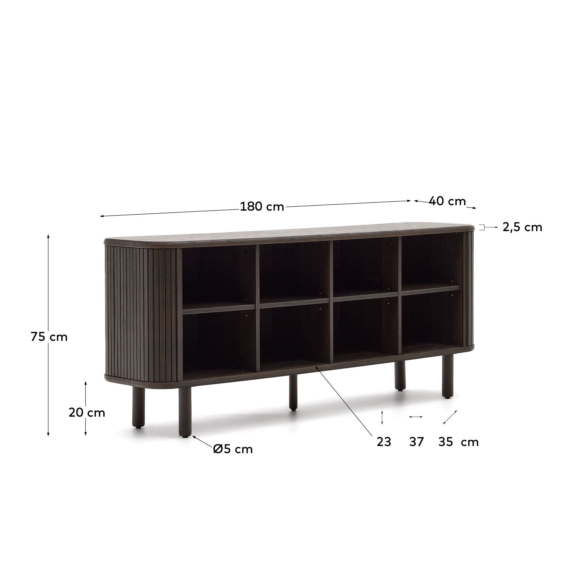 Mailen 2 door sideboard in ash veneer with a dark finish 180 x 75 cm - Measurements