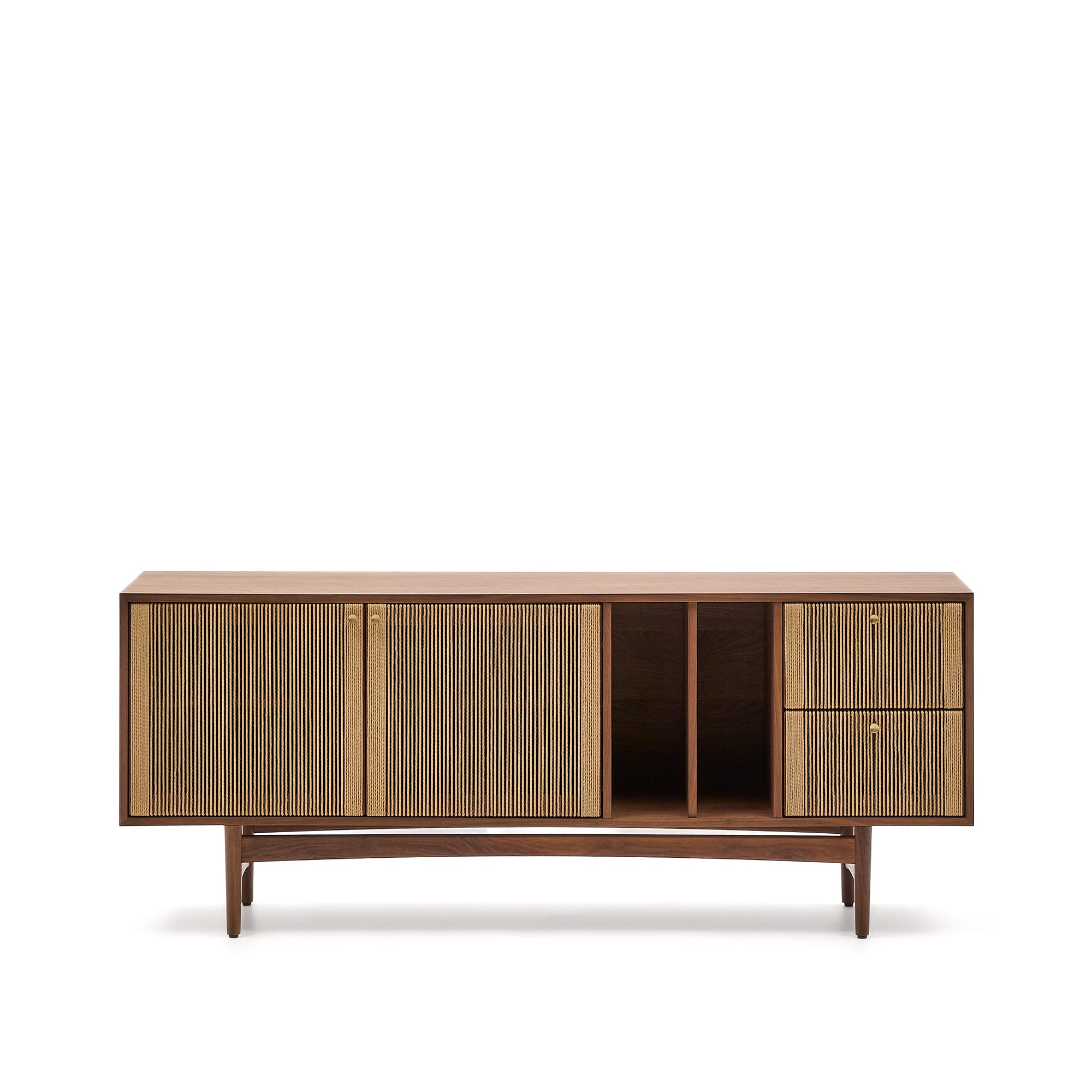 Elan sideboard with 2 doors and 2 drawers, veneered and solid walnut and cord 180x73cm FSC Mix Credit