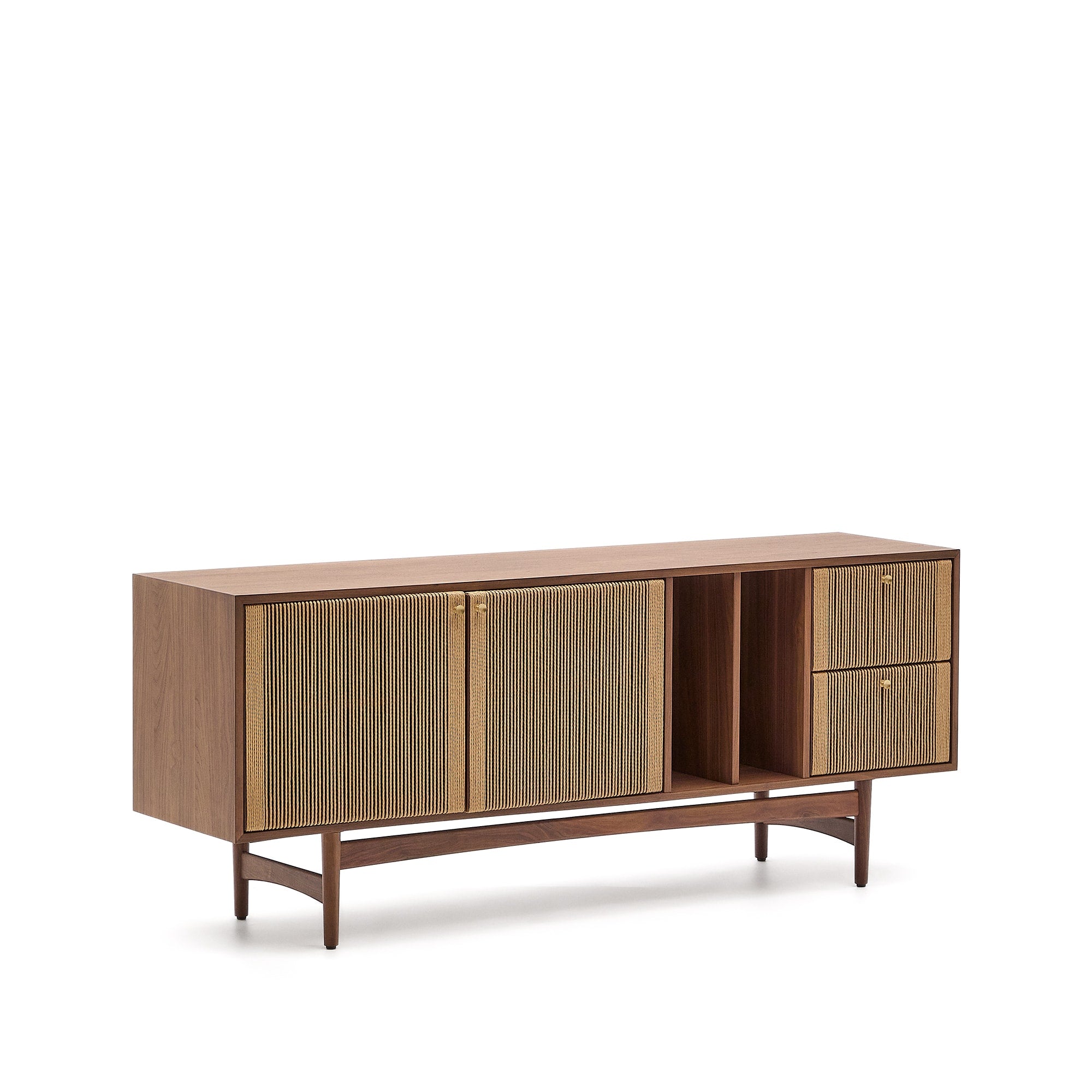 Elan sideboard with 2 doors and 2 drawers, veneered and solid walnut and cord 180x73cm FSC Mix Credit