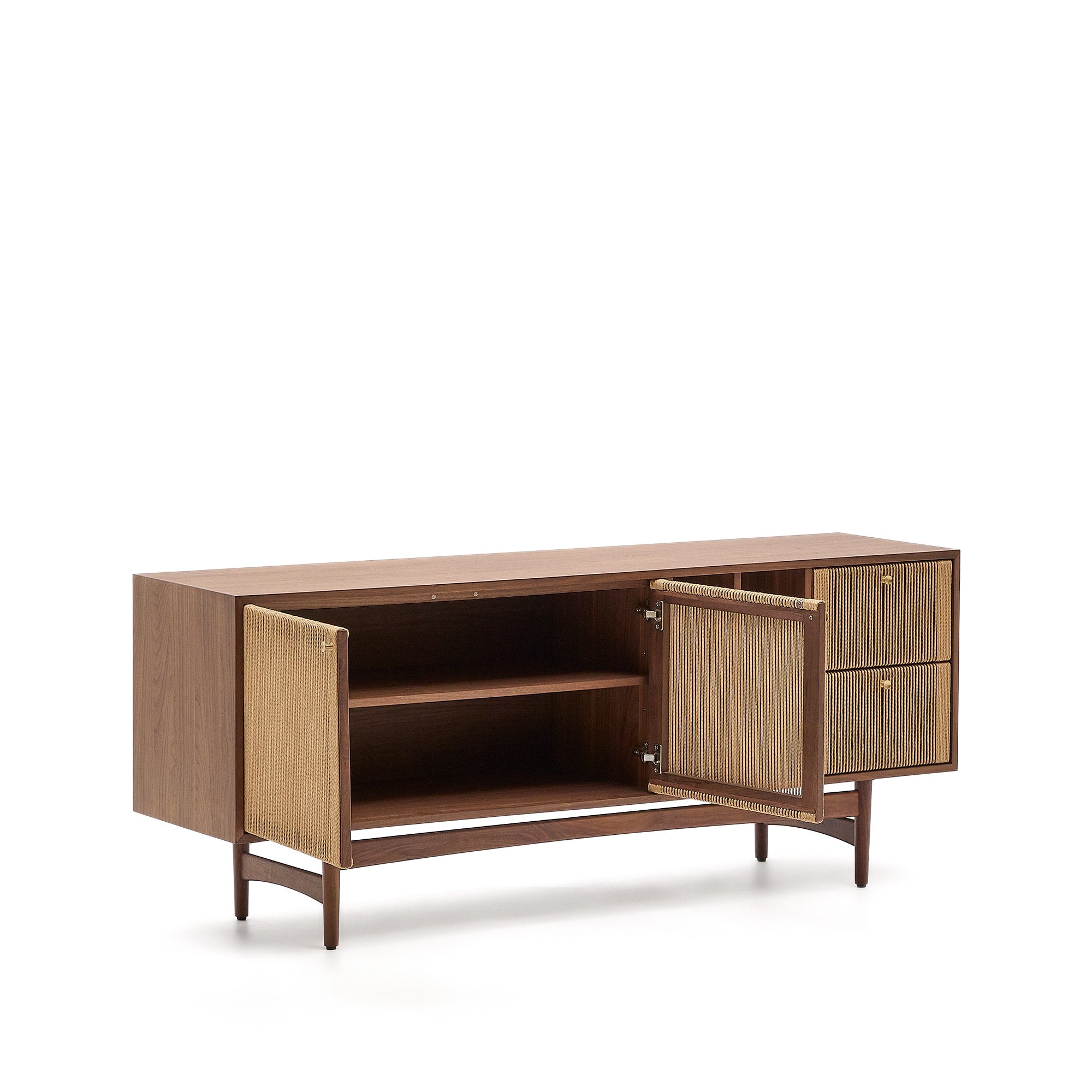 Elan sideboard with 2 doors and 2 drawers, veneered and solid walnut and cord 180x73cm FSC Mix Credit