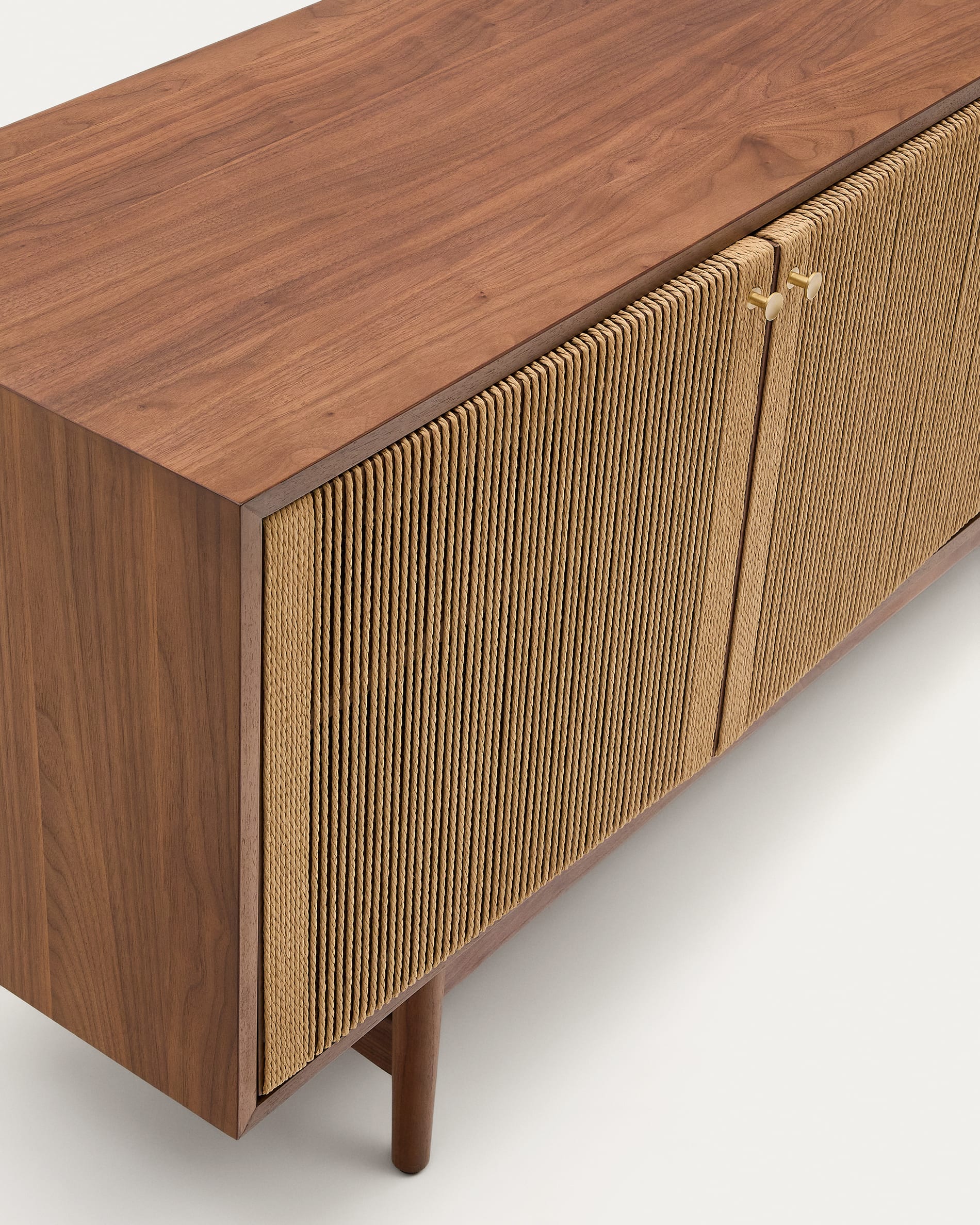 Elan sideboard with 2 doors and 2 drawers, veneered and solid walnut and cord 180x73cm FSC Mix Credit