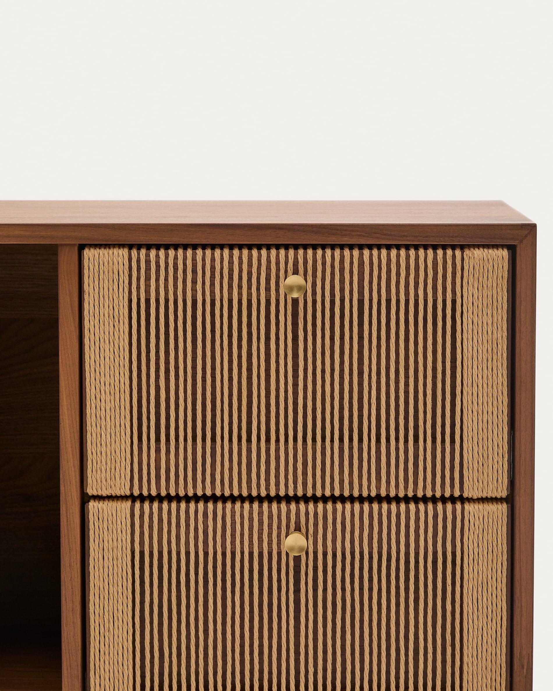 Elan sideboard with 2 doors and 2 drawers, veneered and solid walnut and cord 180x73cm FSC Mix Credit