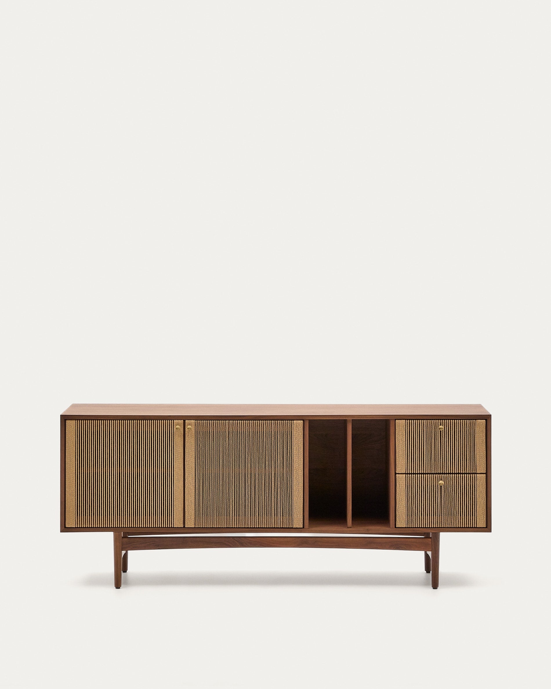 Elan sideboard with 2 doors and 2 drawers, veneered and solid walnut and cord 180x73cm FSC Mix Credit