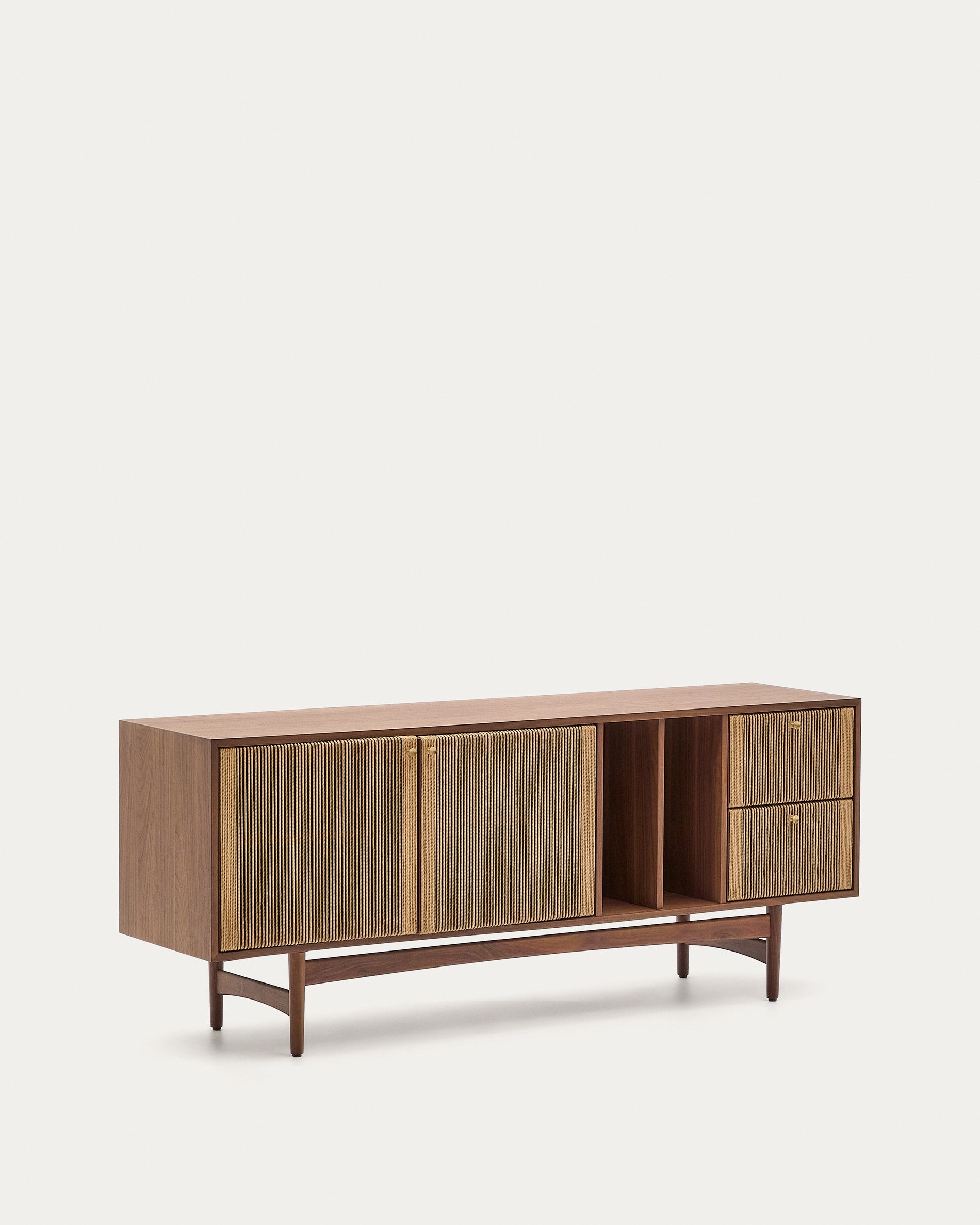 Elan sideboard with 2 doors and 2 drawers, veneered and solid walnut and cord 180x73cm FSC Mix Credit