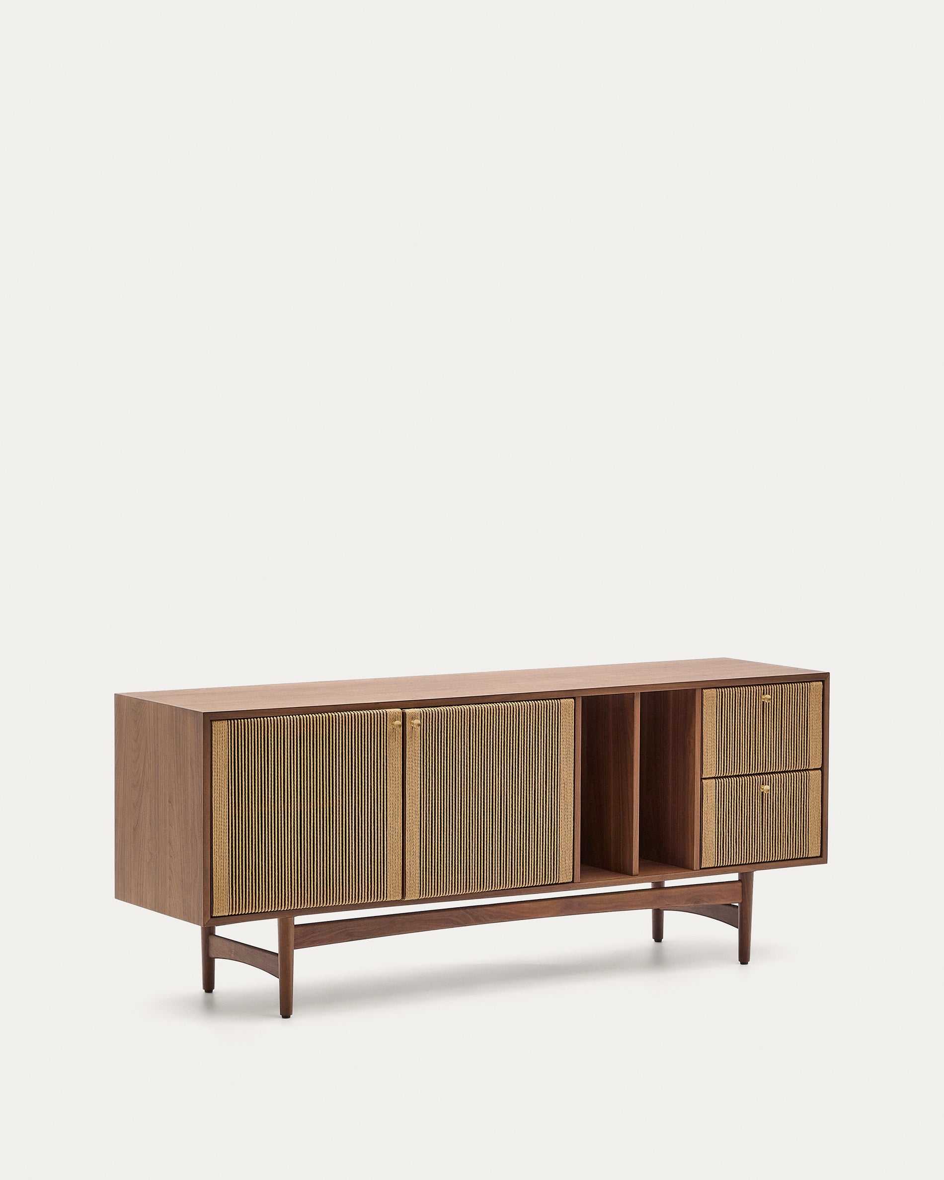Elan sideboard 2 doors and 2 drawers veneer and solid walnut and cord 180x73cm FSC Mix Credit - Product View