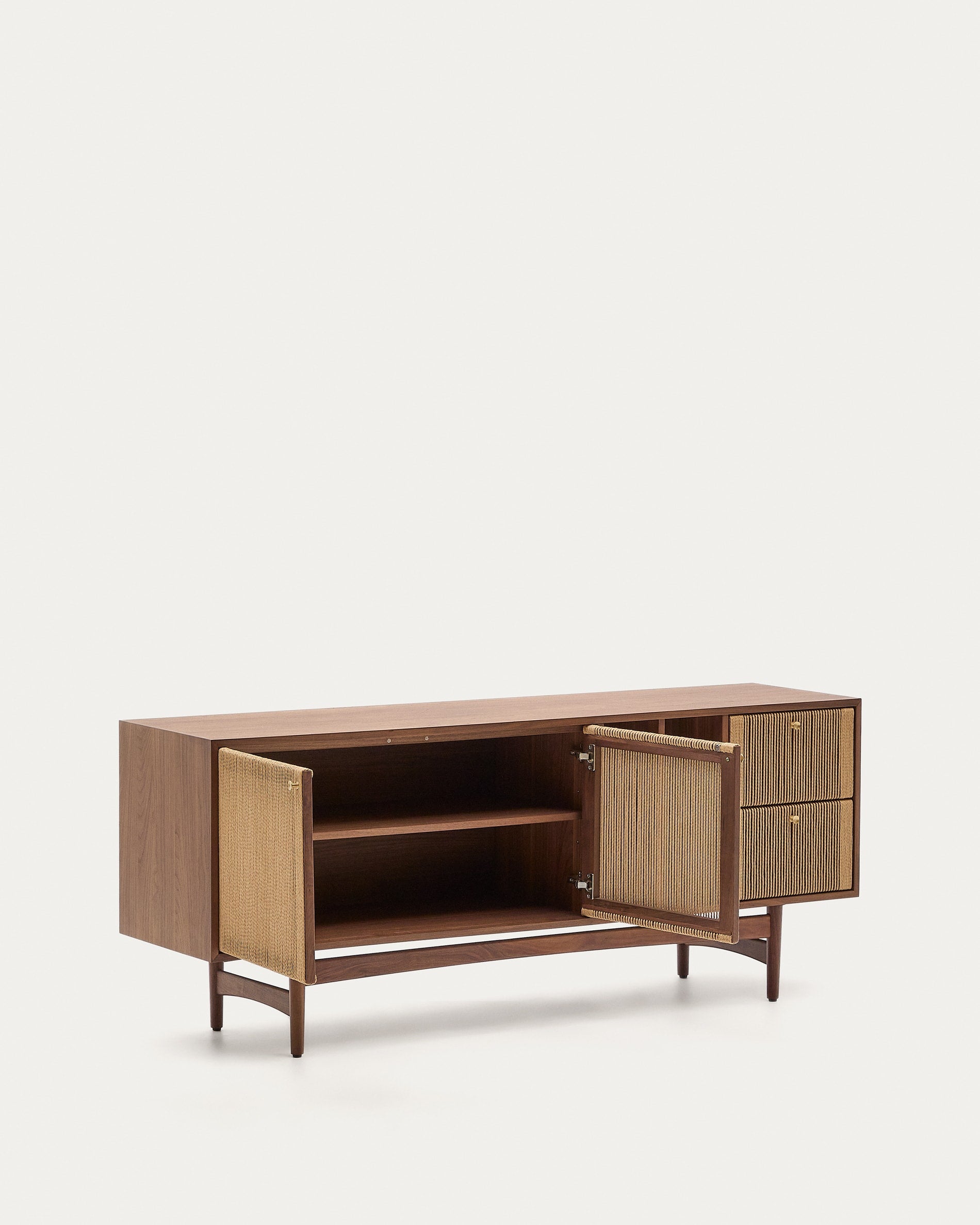 Elan sideboard with 2 doors and 2 drawers, veneered and solid walnut and cord 180x73cm FSC Mix Credit