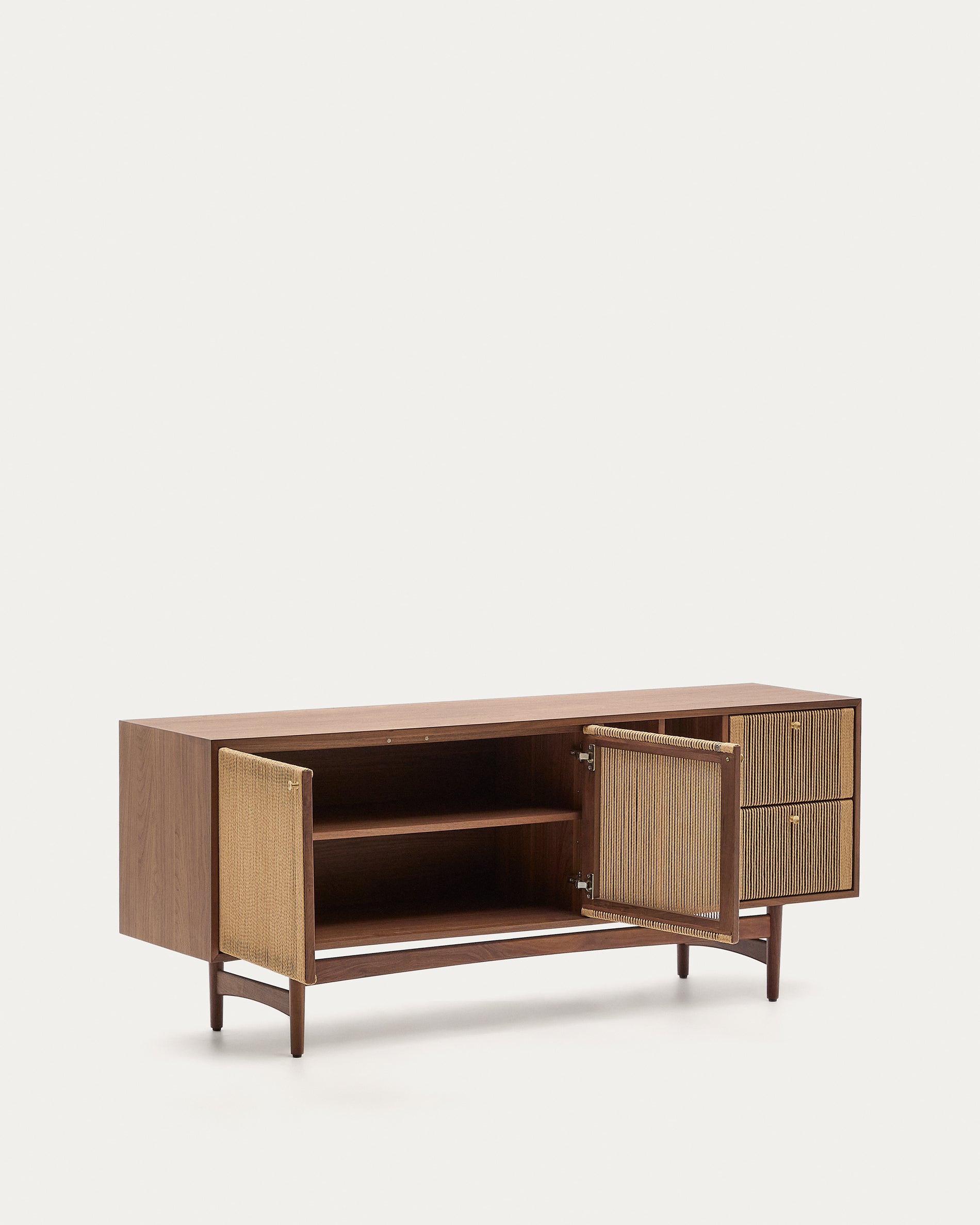 Elan sideboard 2 doors and 2 drawers veneer and solid walnut and cord 180x73cm FSC Mix Credit - Product View