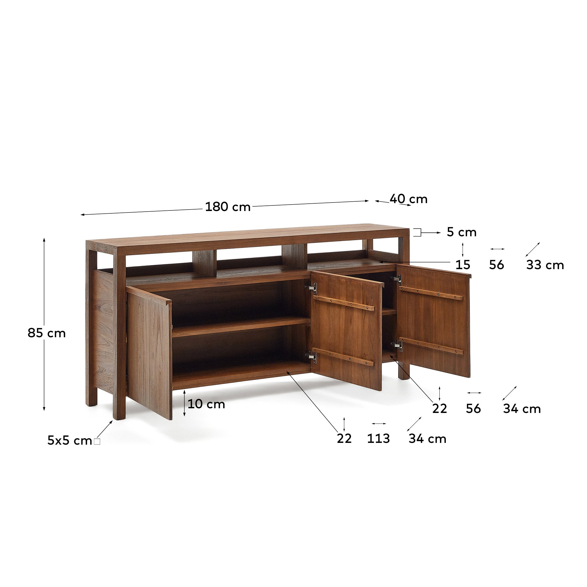 Sashi sideboard in solid teak wood 180 x 85 cm - Measurements