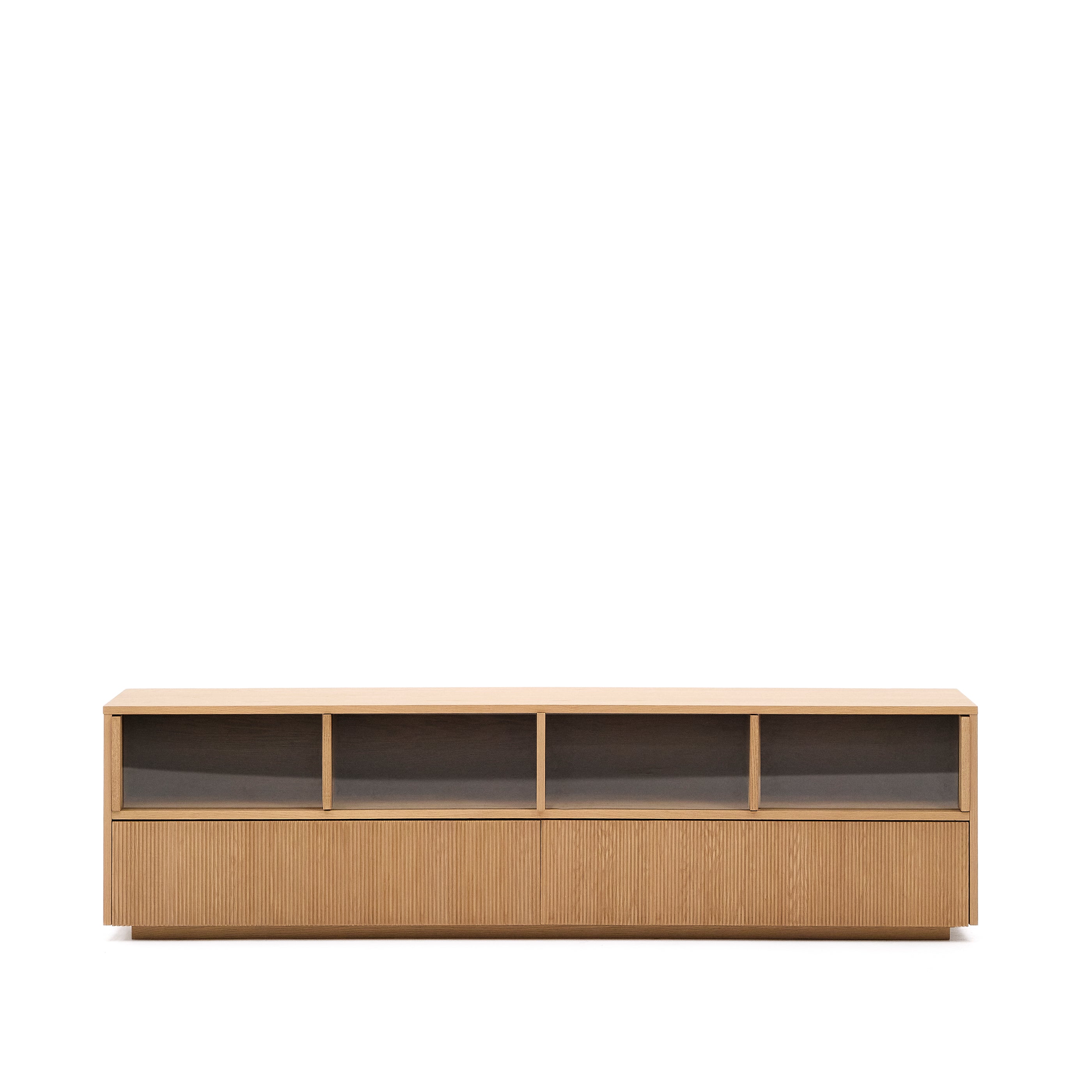 Helvine TV stand 4 doors and 2 drawers oak veneer and tempered glass, 200 x 54 cm FSC 100% - Product Image