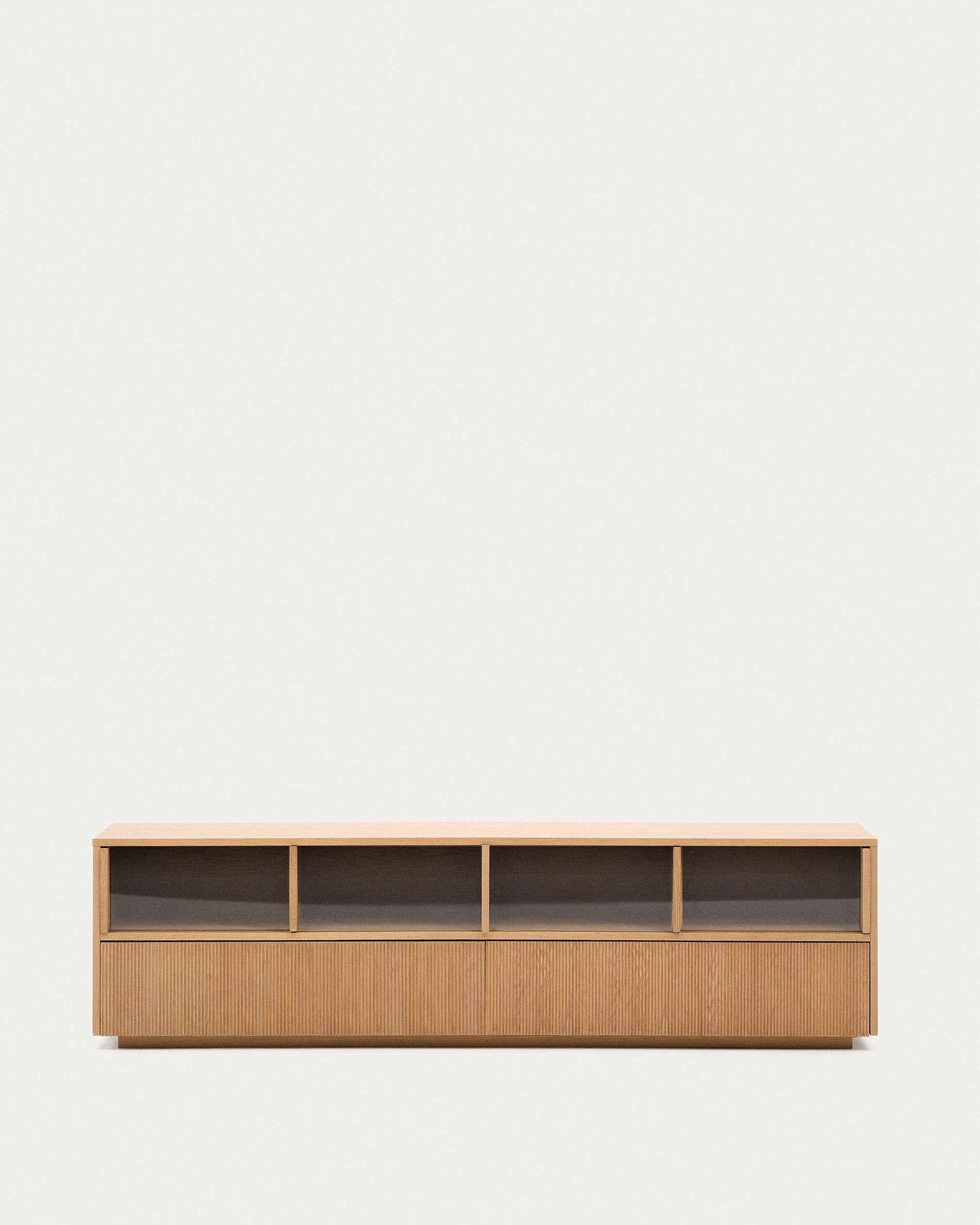 Helvine TV stand 4 doors and 2 drawers oak veneer and tempered glass, 200 x 54 cm FSC 100% - Product View