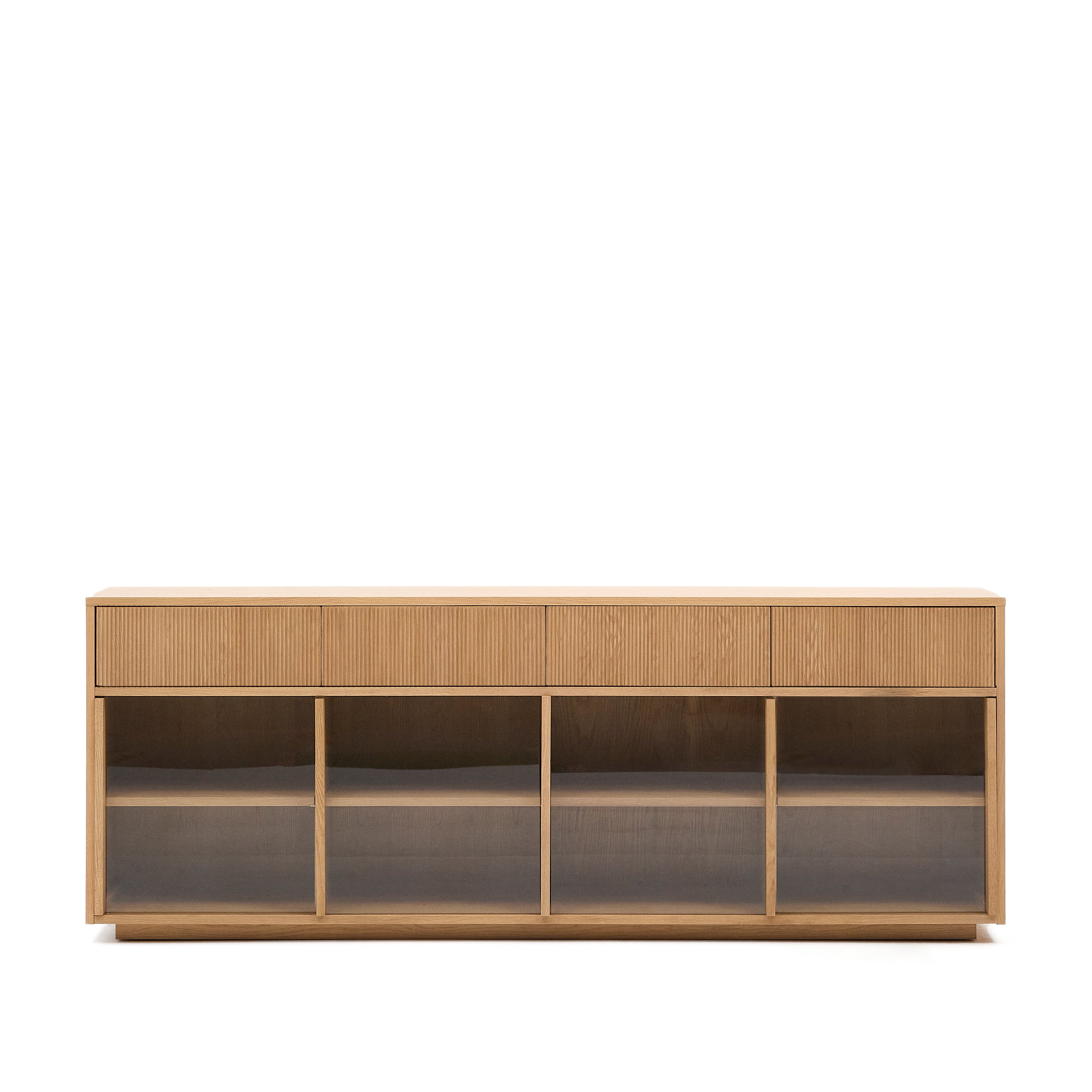 Helvine sideboard 4 doors and 4 drawers oak veneer and tempered glass, 200 x 80cm FSC 100% - Product Image