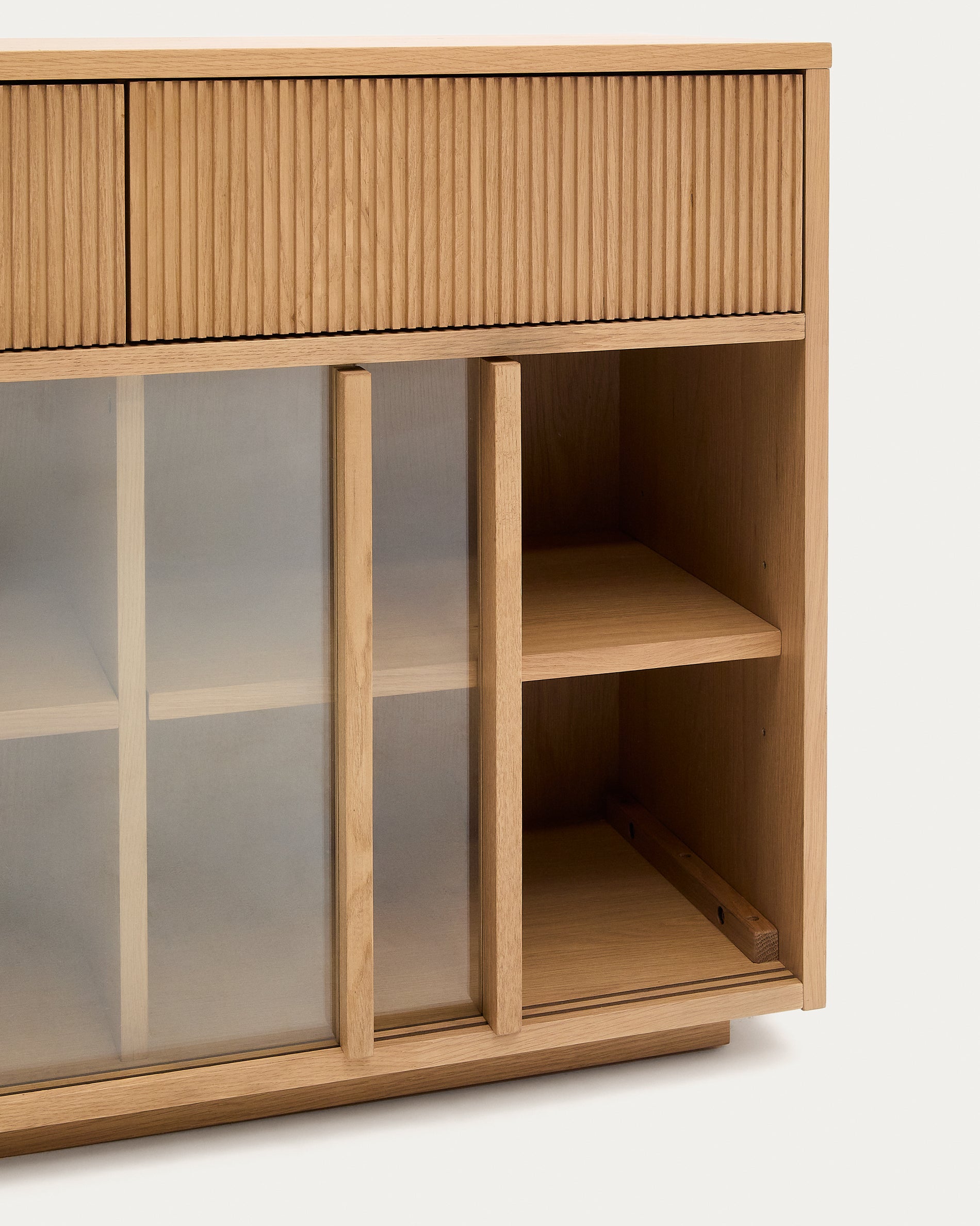 Helvine sideboard 4 doors and 4 drawers oak veneer and tempered glass, 200 x 80cm FSC 100% - Detail