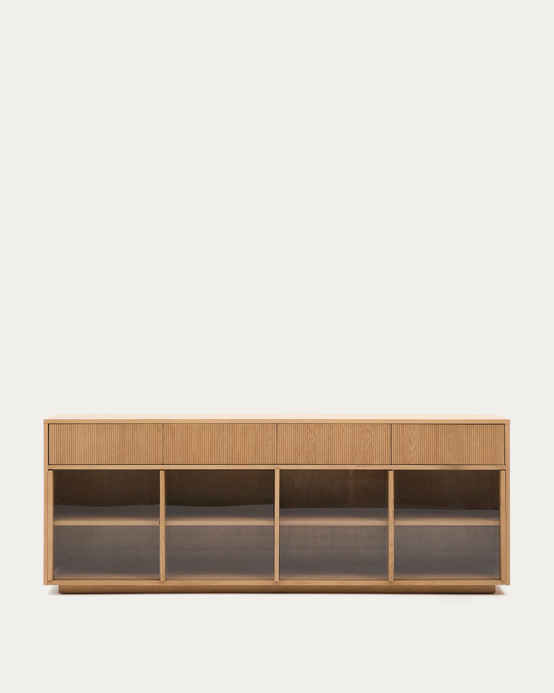 Helvine sideboard 4 doors and 4 drawers oak veneer and tempered glass, 200 x 80cm FSC 100% - Product View