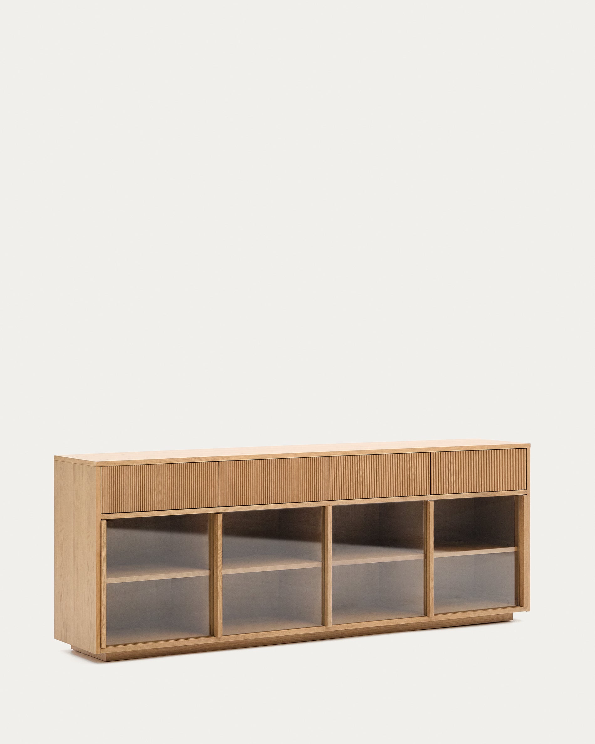 Helvine sideboard 4 doors and 4 drawers oak veneer and tempered glass, 200 x 80cm FSC 100% - Product View