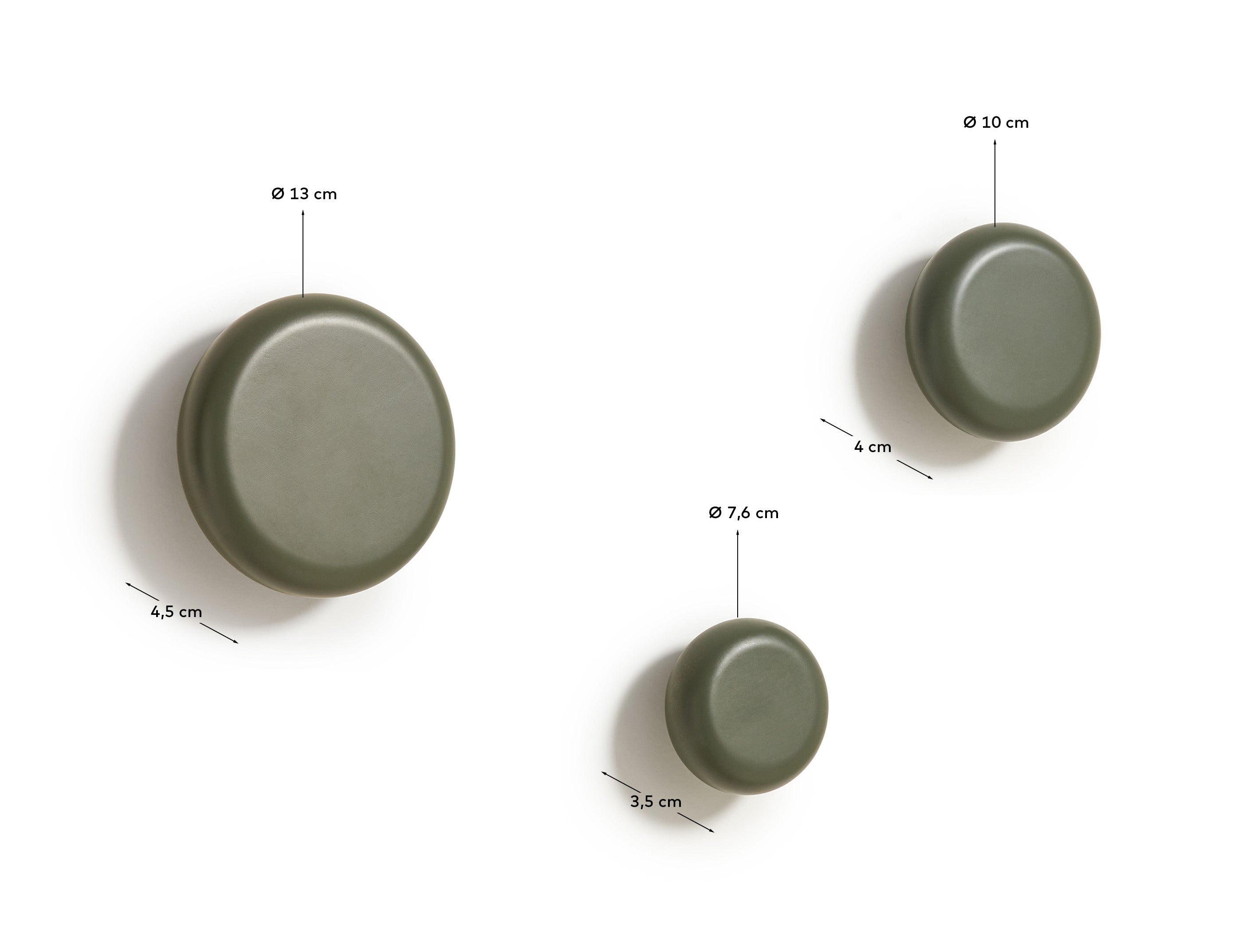 Nadue set of 3 solid beech wood wall hooks with a green finish - Measurements