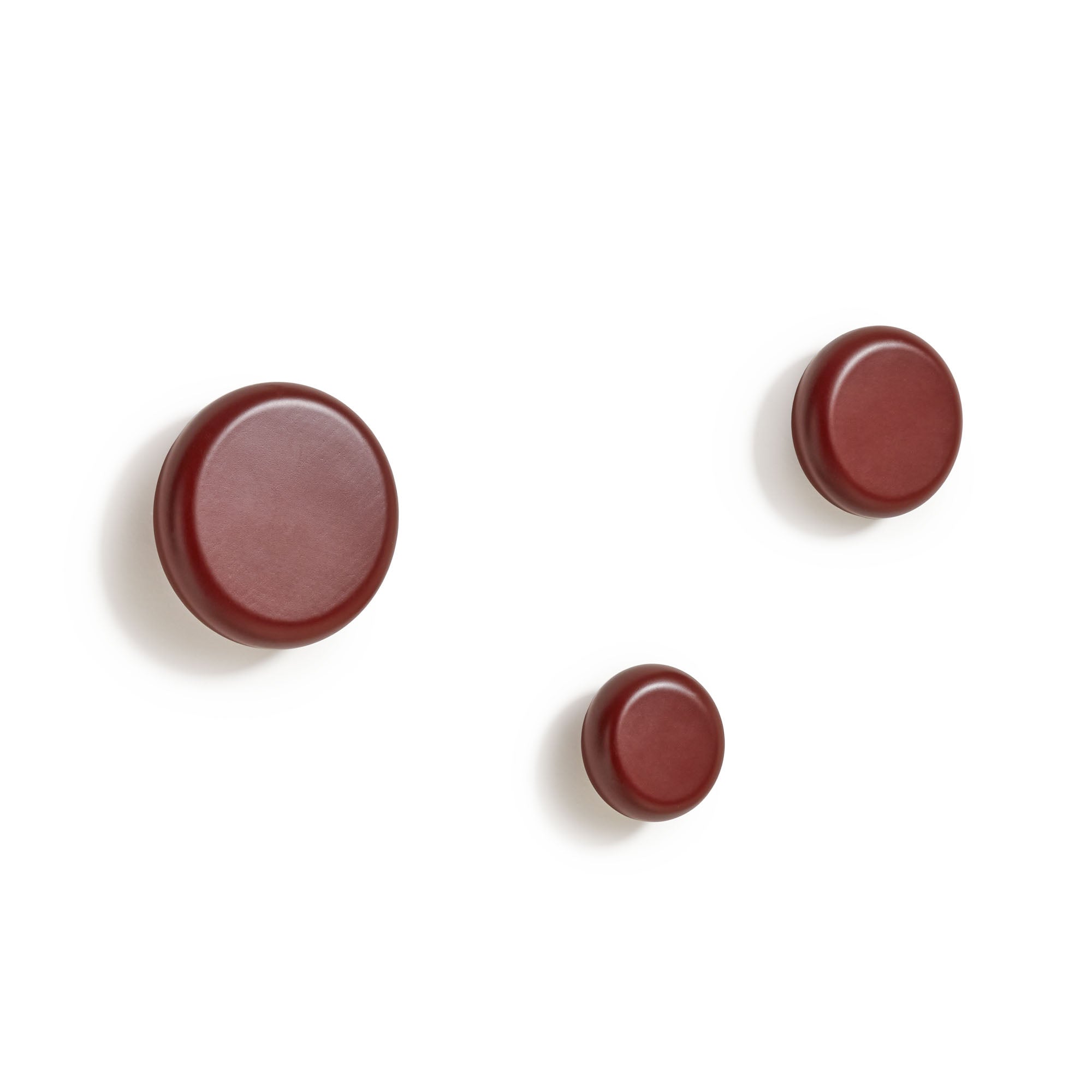 Nadue set of 3 solid beech wood wall hooks with a maroon finish - Product Image