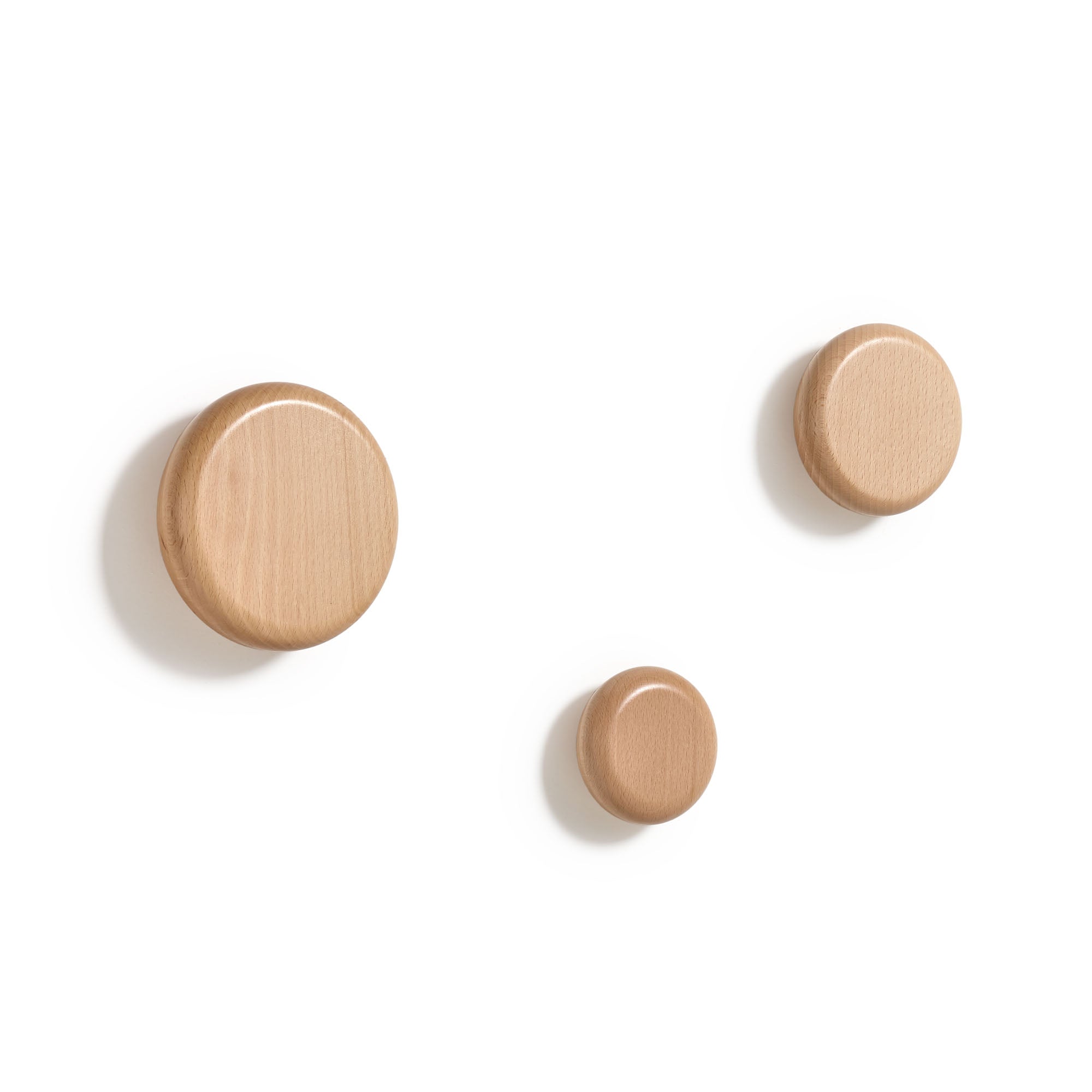 Nadue set of 3 solid beech wood wall hooks with a natural finish - Product Image