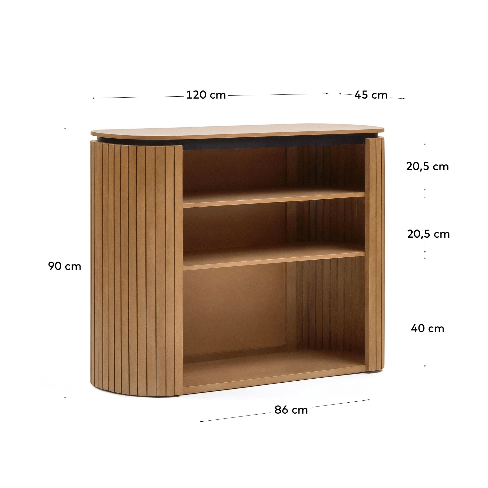 Licia solid mango wood bookshelf with painted black metal, 120 x 90 cm - Measurements