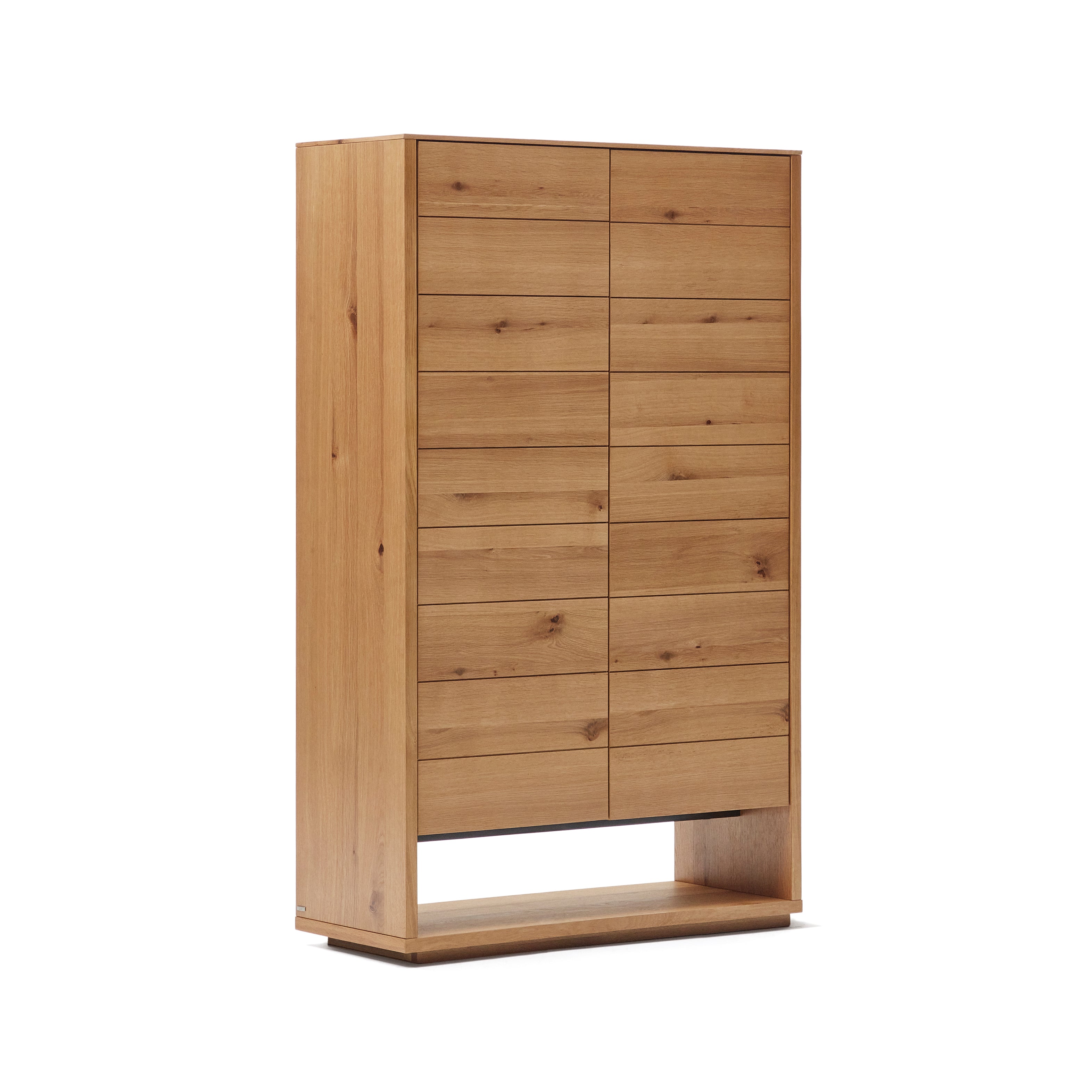 Alguema tall sideboard with 2 doors in oak wood veneer with natural finish, 100 x 163,5 cm - Product Image