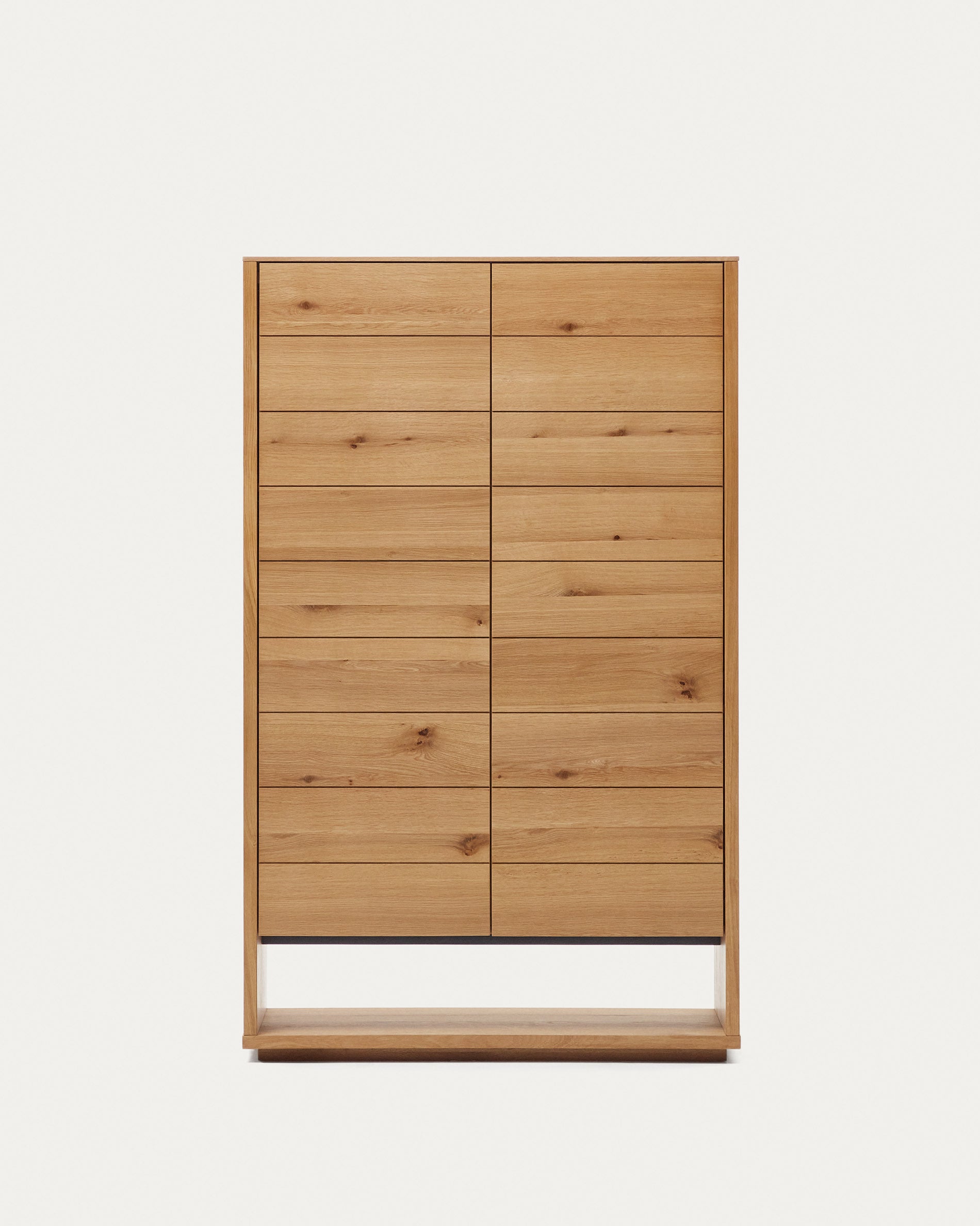 Alguema tall sideboard with 2 doors in oak wood veneer with natural finish, 100 x 163,5 cm - Product View