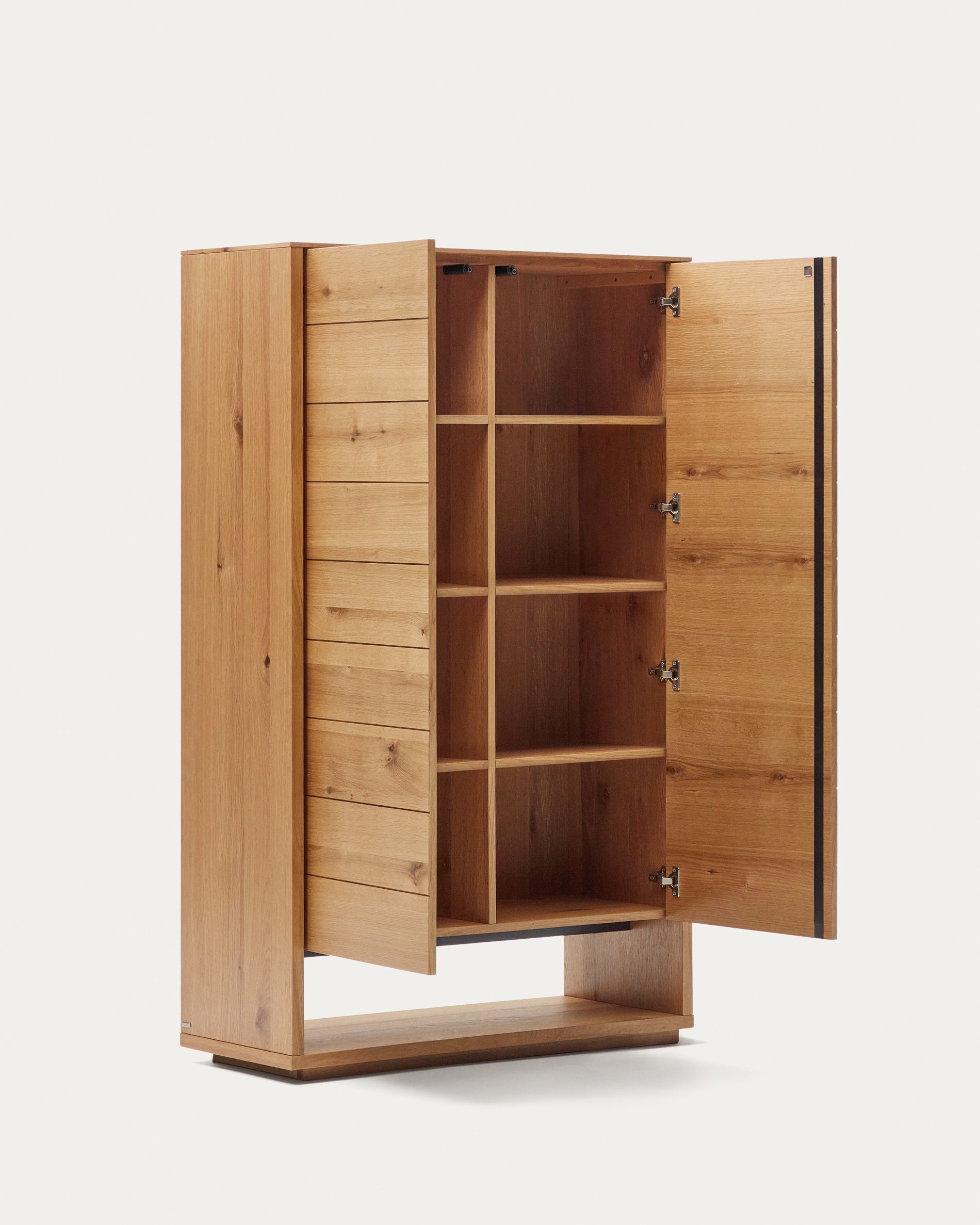 Alguema tall sideboard with 2 doors in oak wood veneer with natural finish, 100 x 163,5 cm - Product View