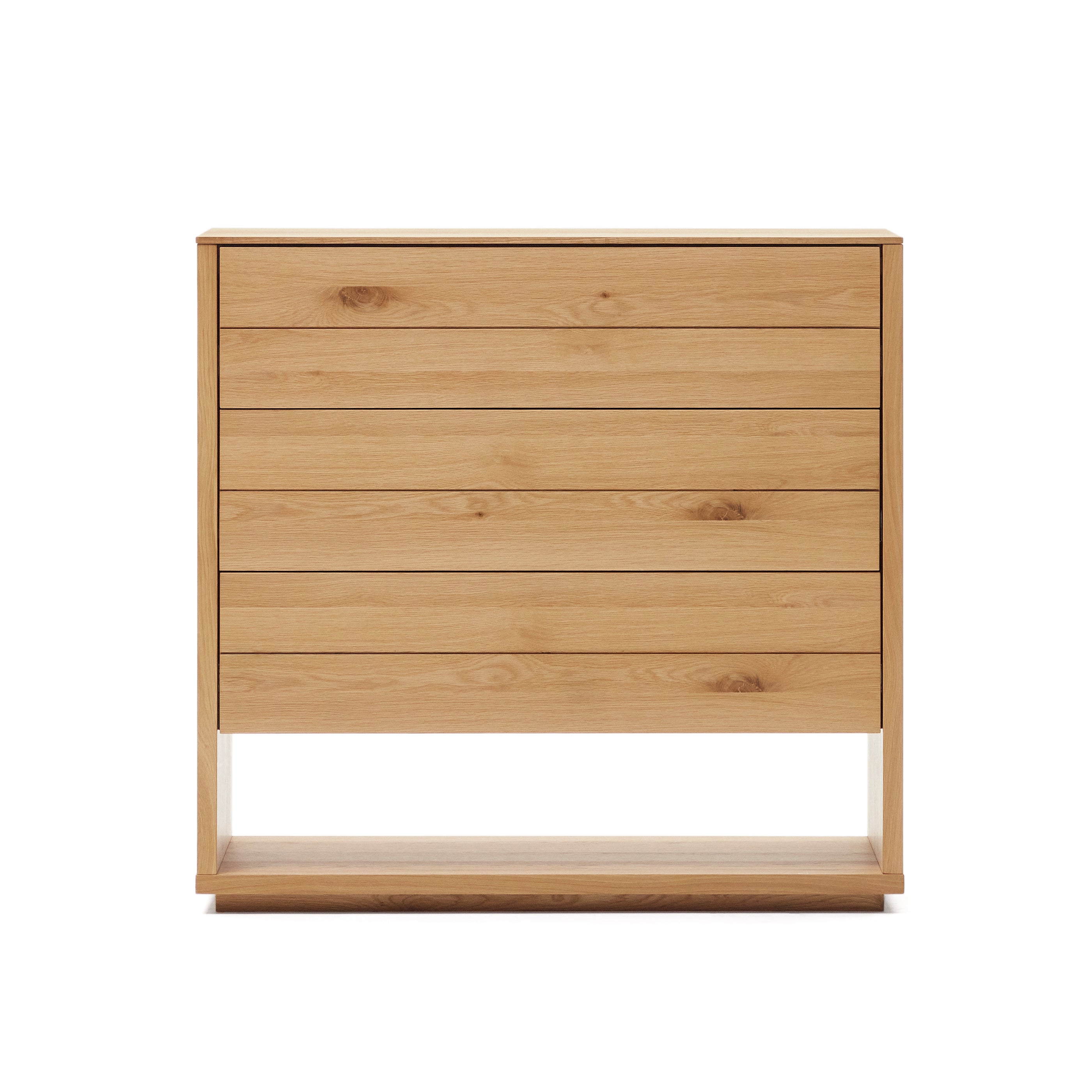 Alguema chest of drawers with 3 drawers in oak wood veneer with natural finish, 100 x 97 cm - Product Image
