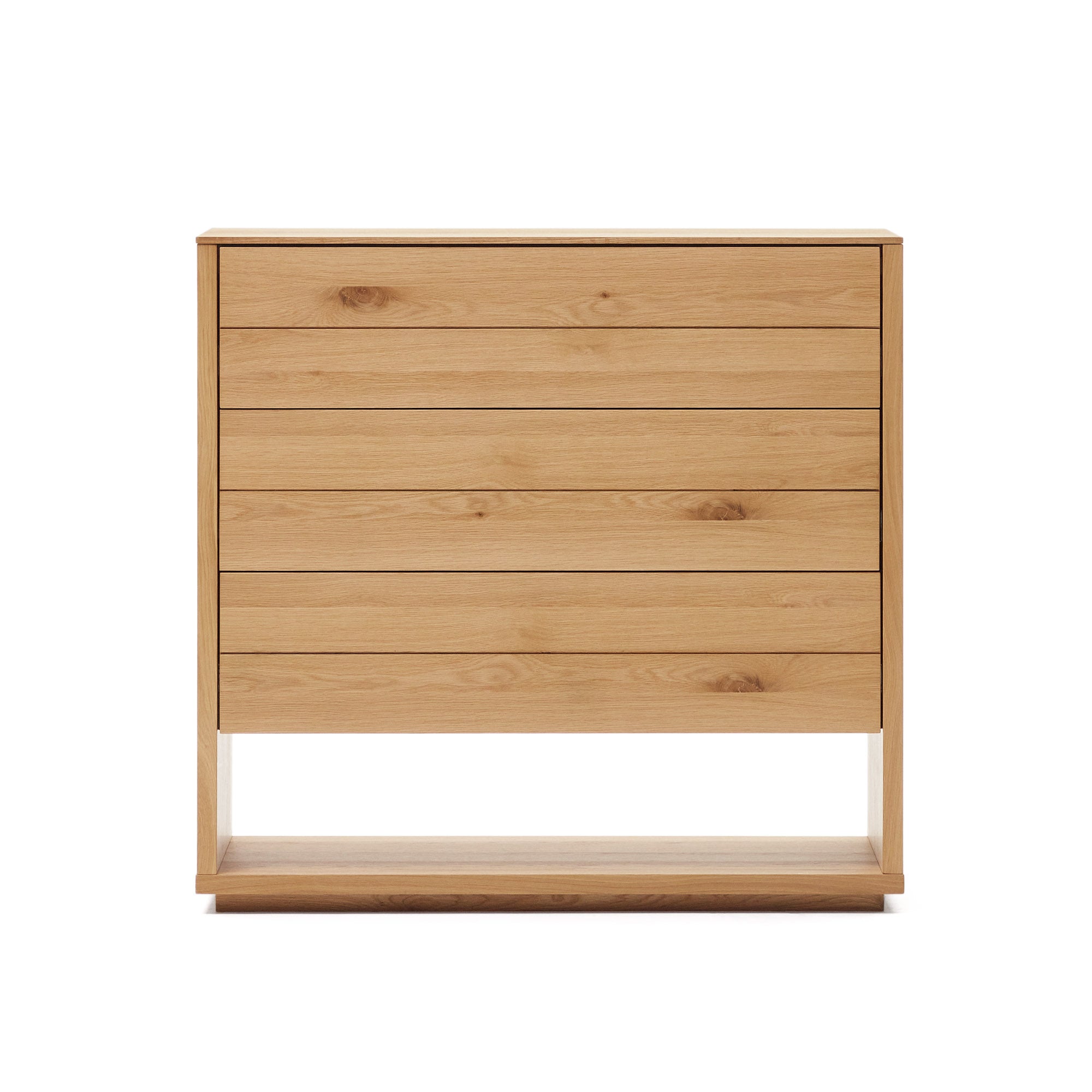 Alguema chest of drawers with 3 drawers in oak wood veneer with natural finish, 100 x 97 cm - Product Image