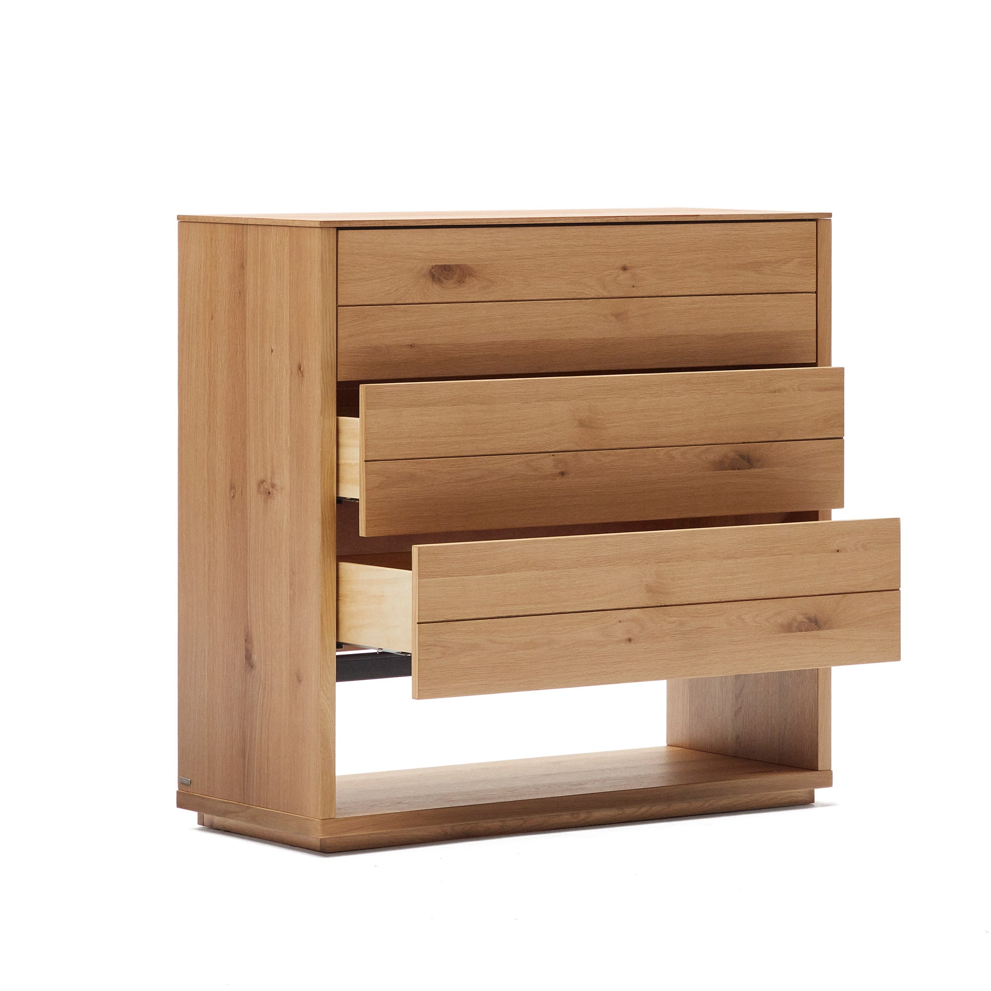 Alguema chest of drawers with 3 drawers in oak wood veneer with natural finish, 100 x 97 cm - Product Image