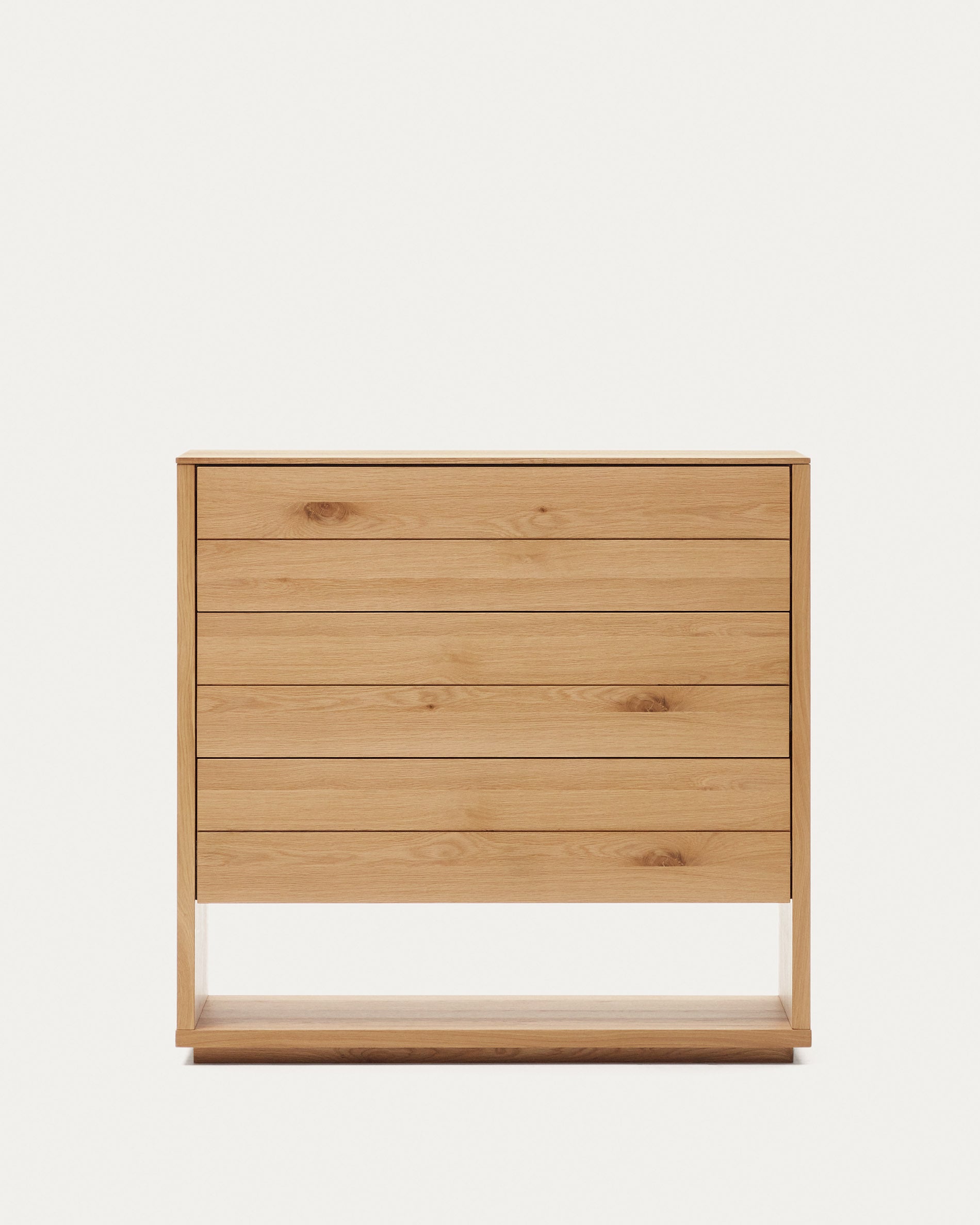 Alguema chest of drawers with 3 drawers in oak wood veneer with natural finish, 100 x 97 cm - Product View