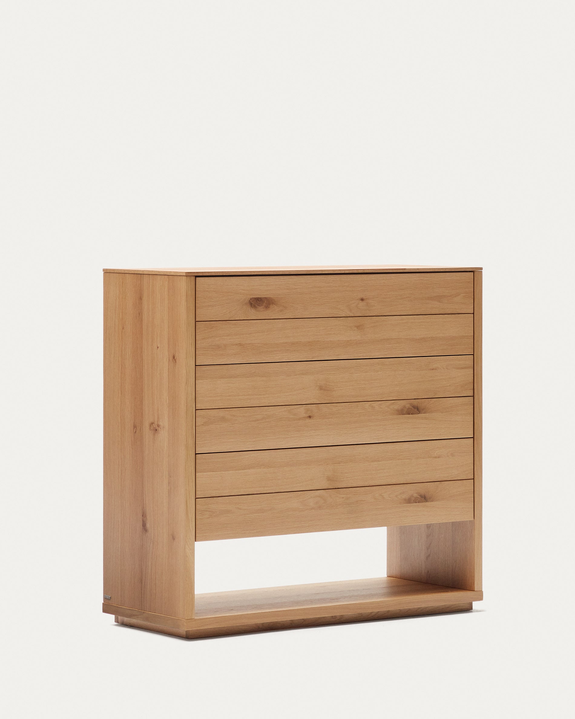Alguema chest of drawers with 3 drawers in oak wood veneer with natural finish, 100 x 97 cm - Product View
