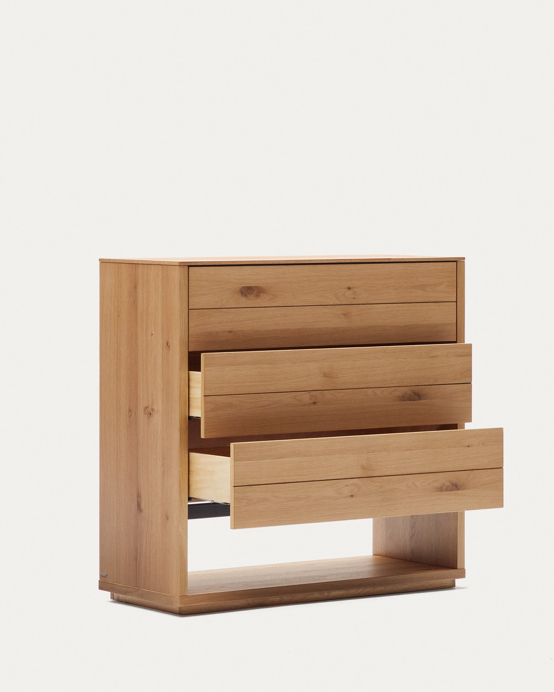 Alguema chest of drawers with 3 drawers in oak wood veneer with natural finish, 100 x 97 cm - Product View