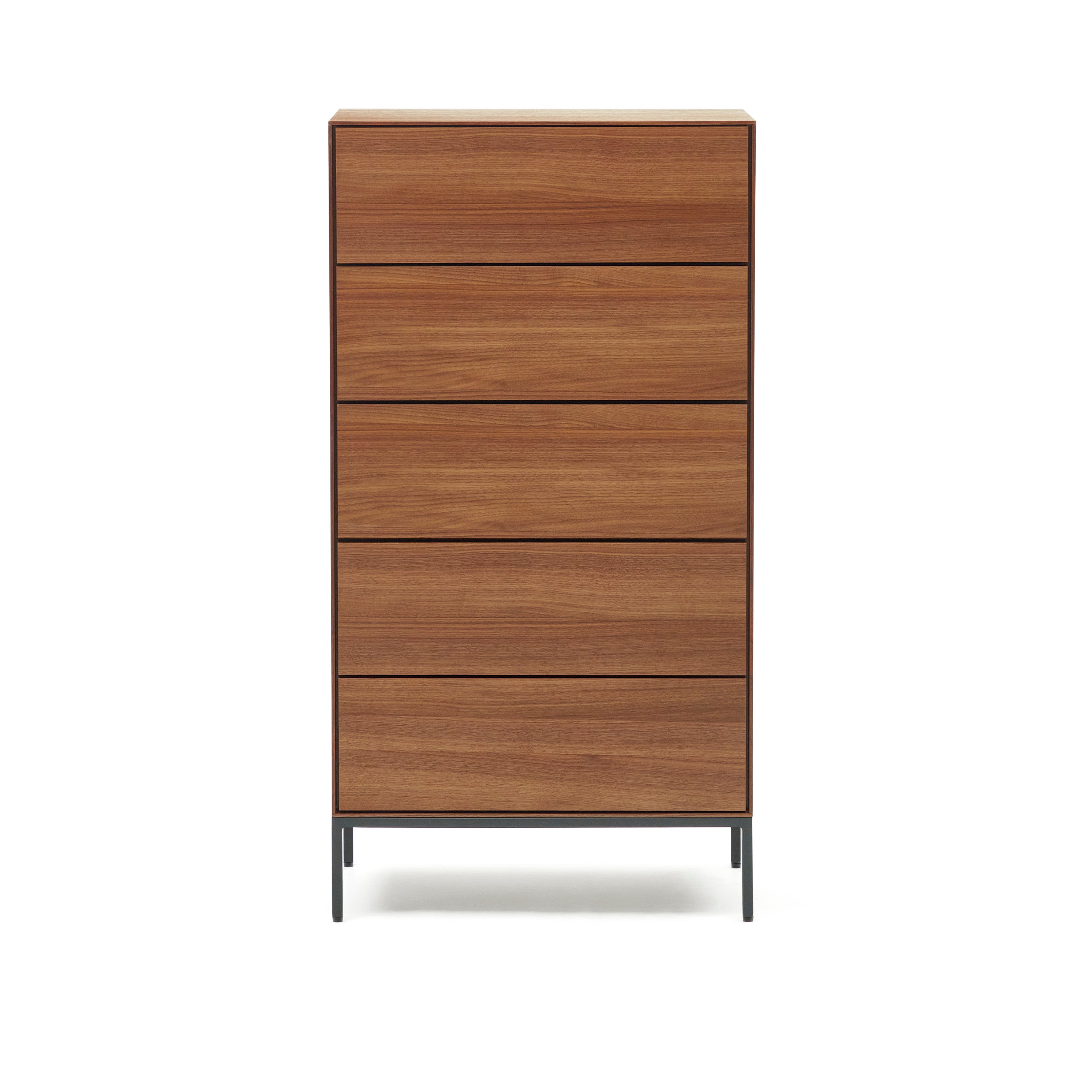 Vedrana 5 drawer chest of drawers in walnut veneer with black steel legs, 60 x 114 cm - Product Image