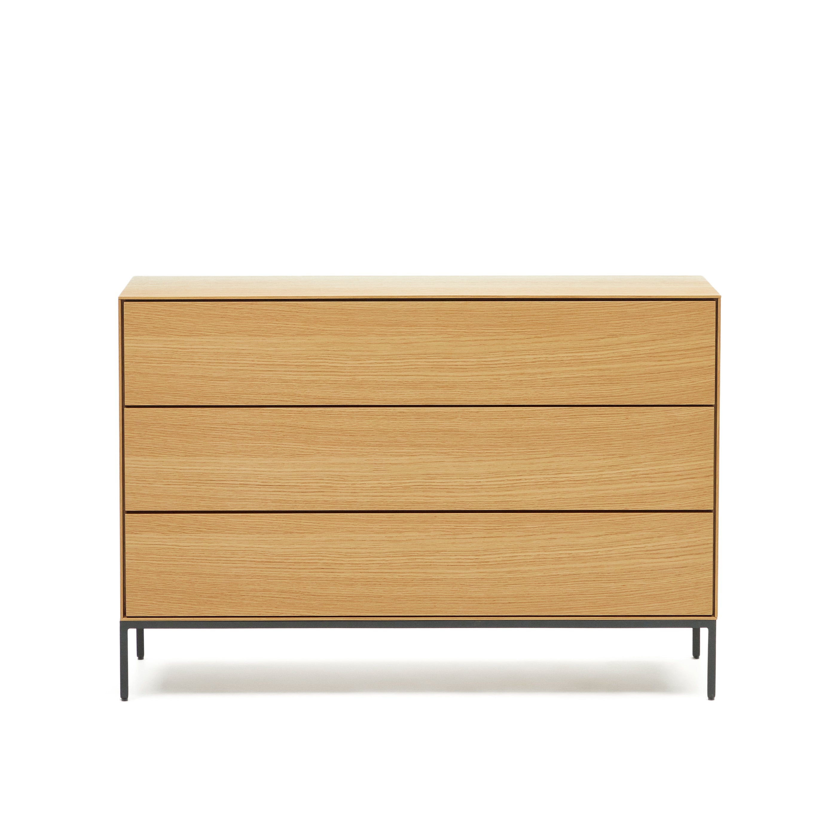 Vedrana 3 drawer chest of drawers in oak veneer with black steel legs, 110 x 75 cm - Product Image