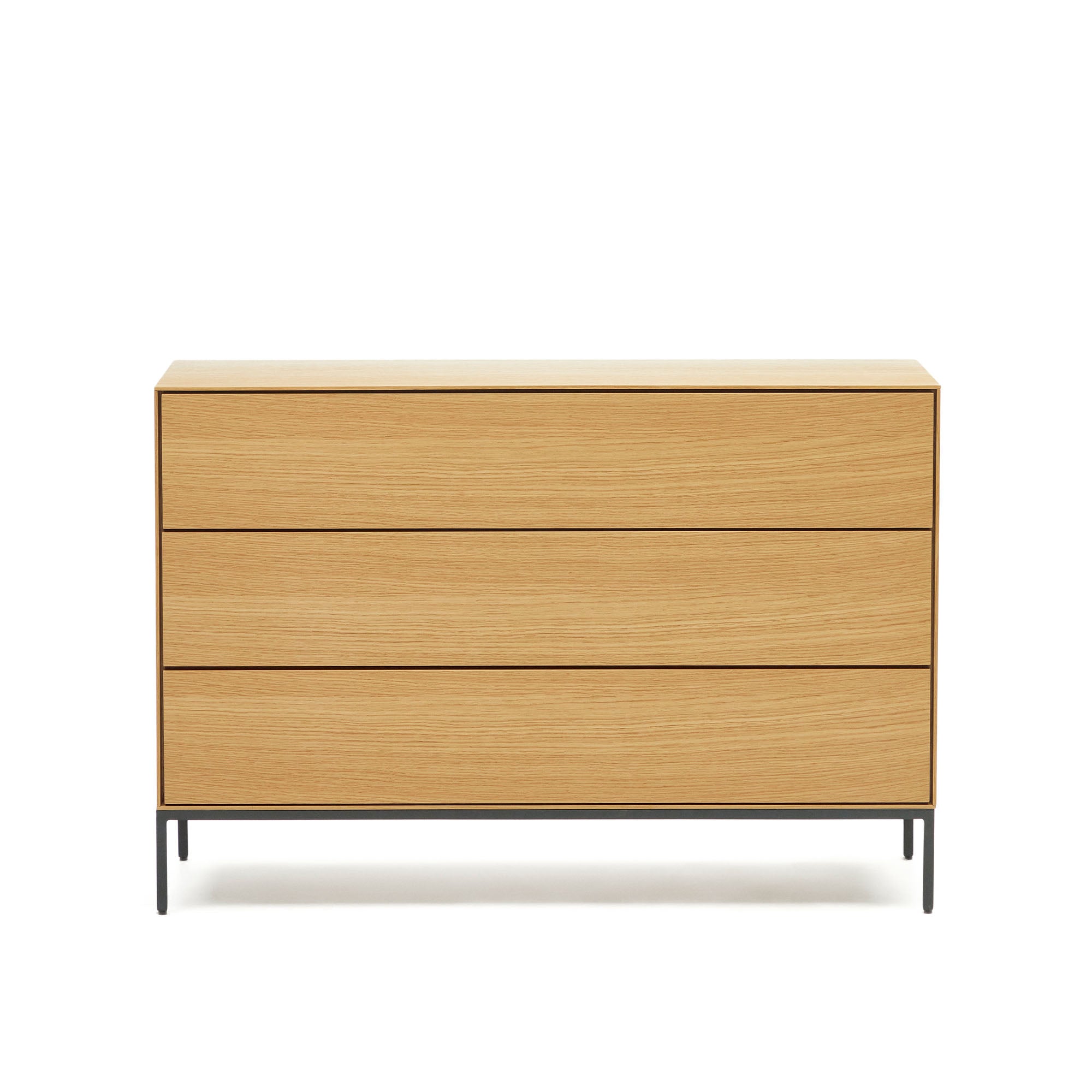 Vedrana 3 drawer chest of drawers in oak veneer with black steel legs, 110 x 75 cm - Product Image
