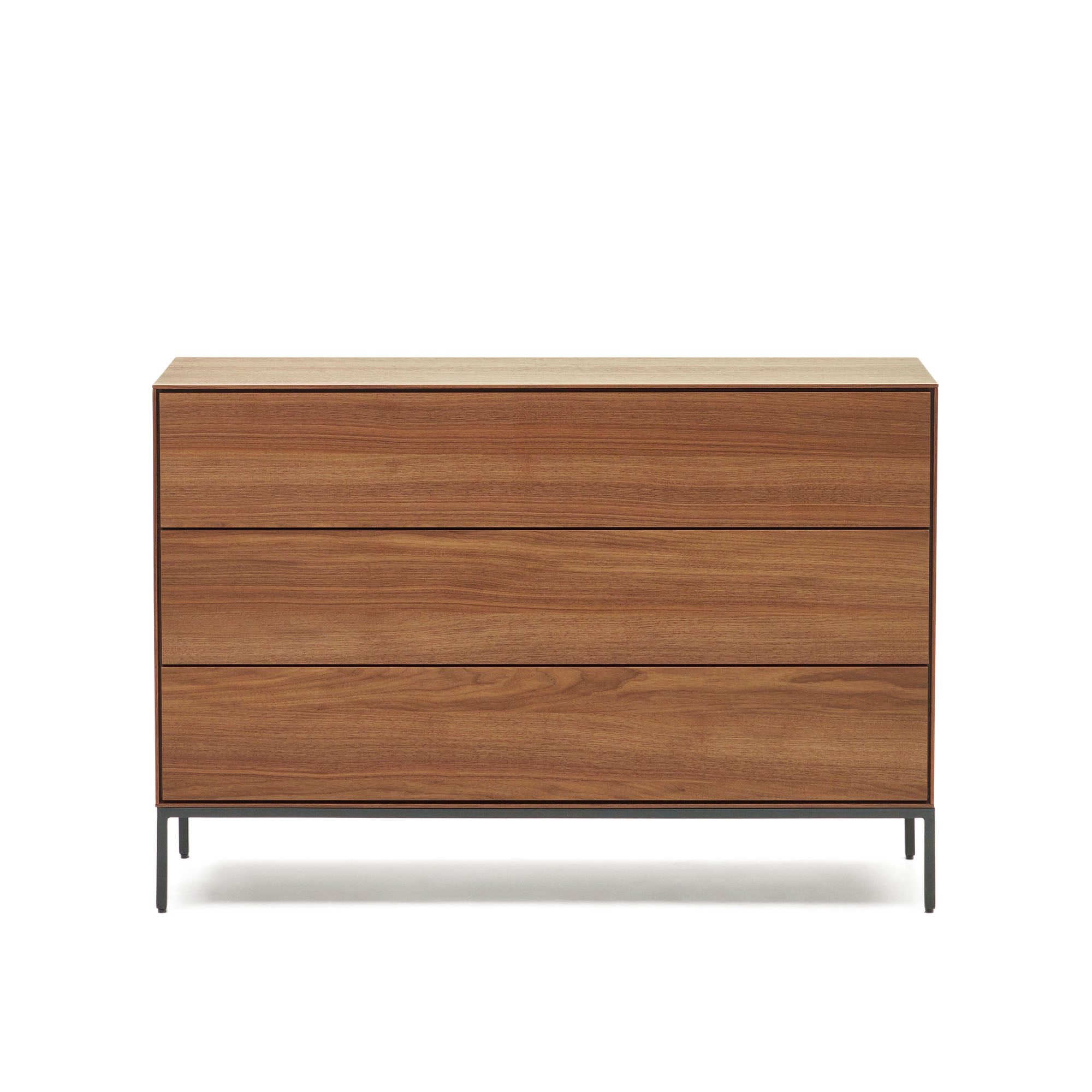 Vedrana 3 drawer chest of drawers in walnut veneer with black steel legs, 110 x 75 cm - Product Image