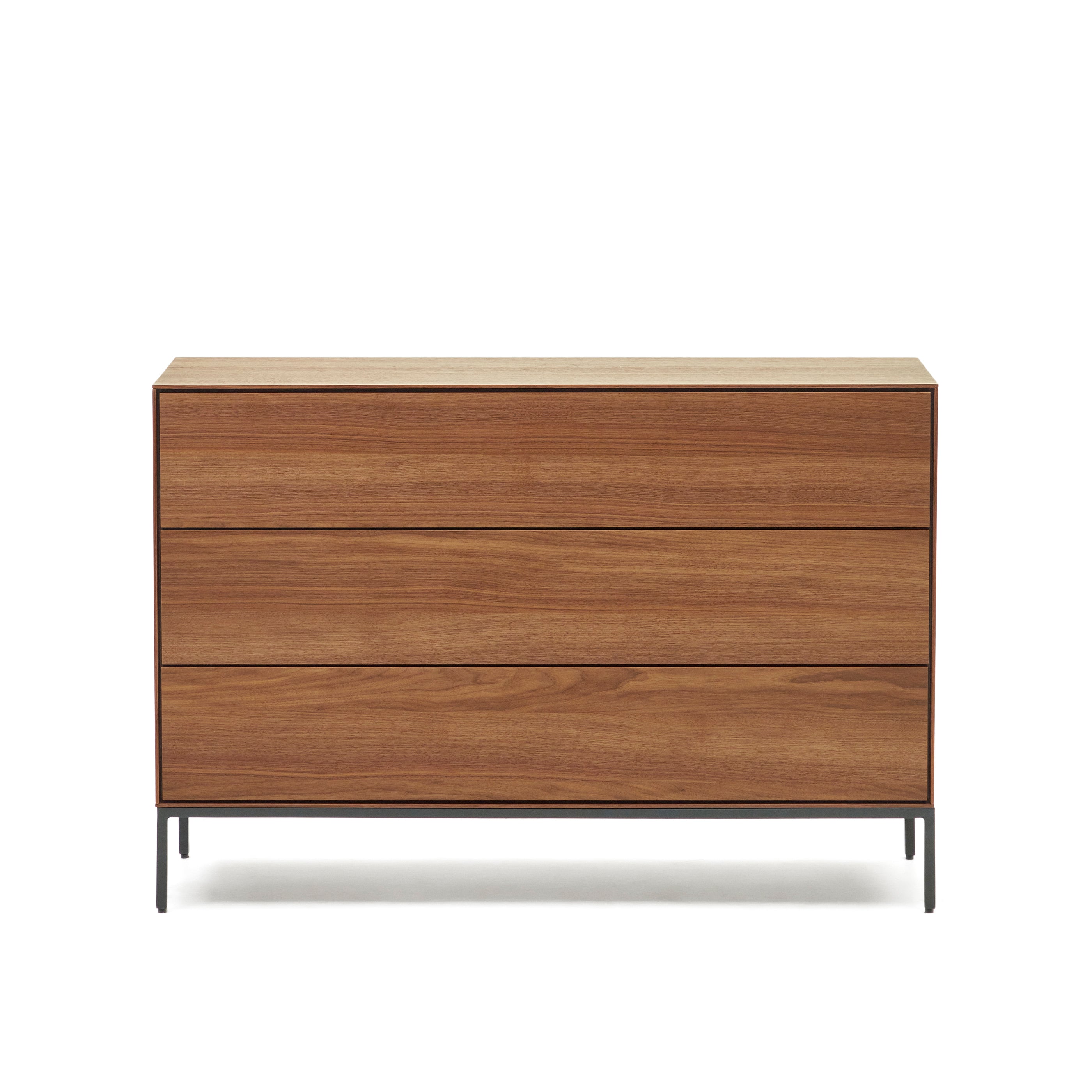 Vedrana 3 drawer chest of drawers in walnut veneer with black steel legs, 110 x 75 cm - Product Image