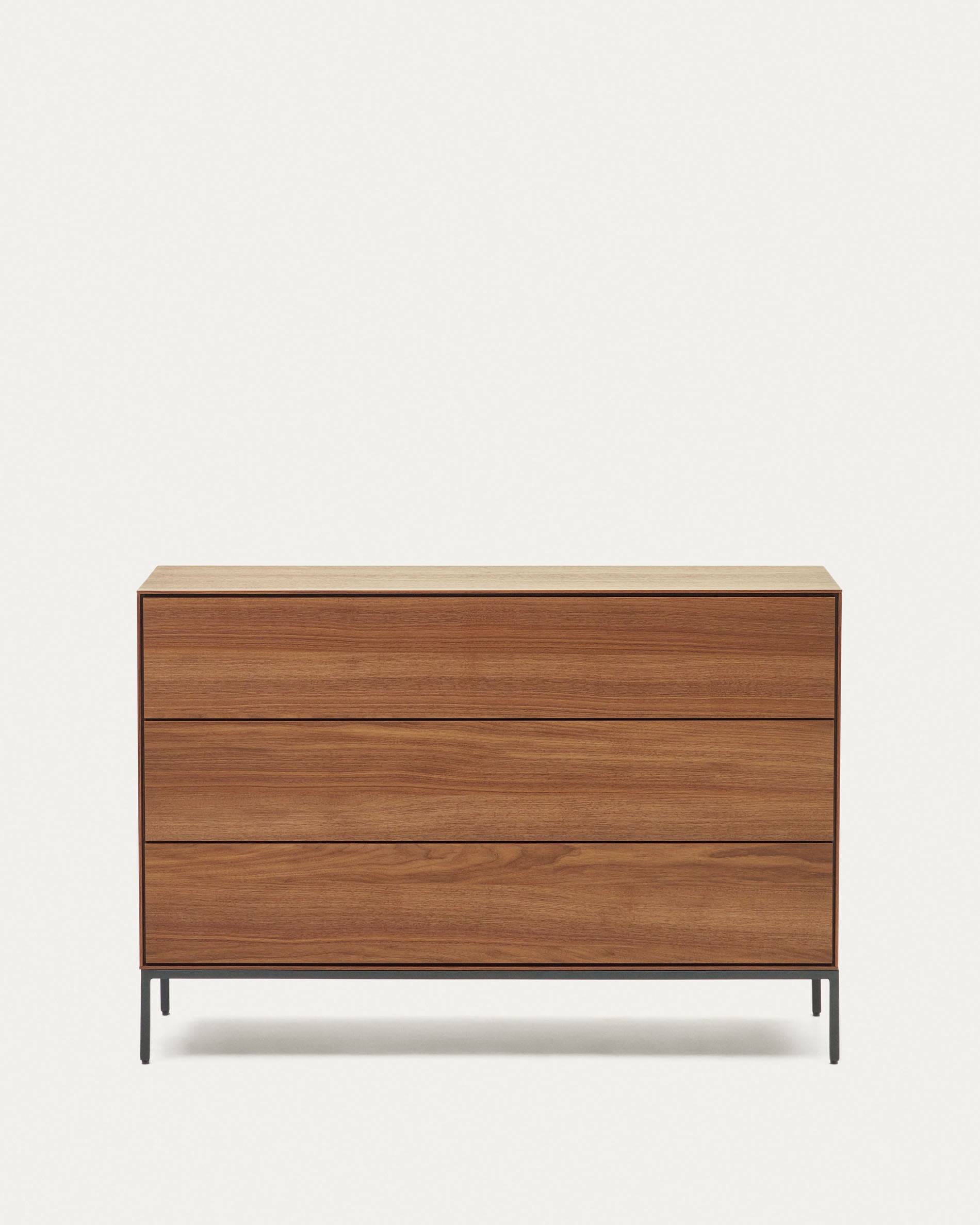 Vedrana 3 drawer chest of drawers in walnut veneer with black steel legs, 110 x 75 cm - Product View