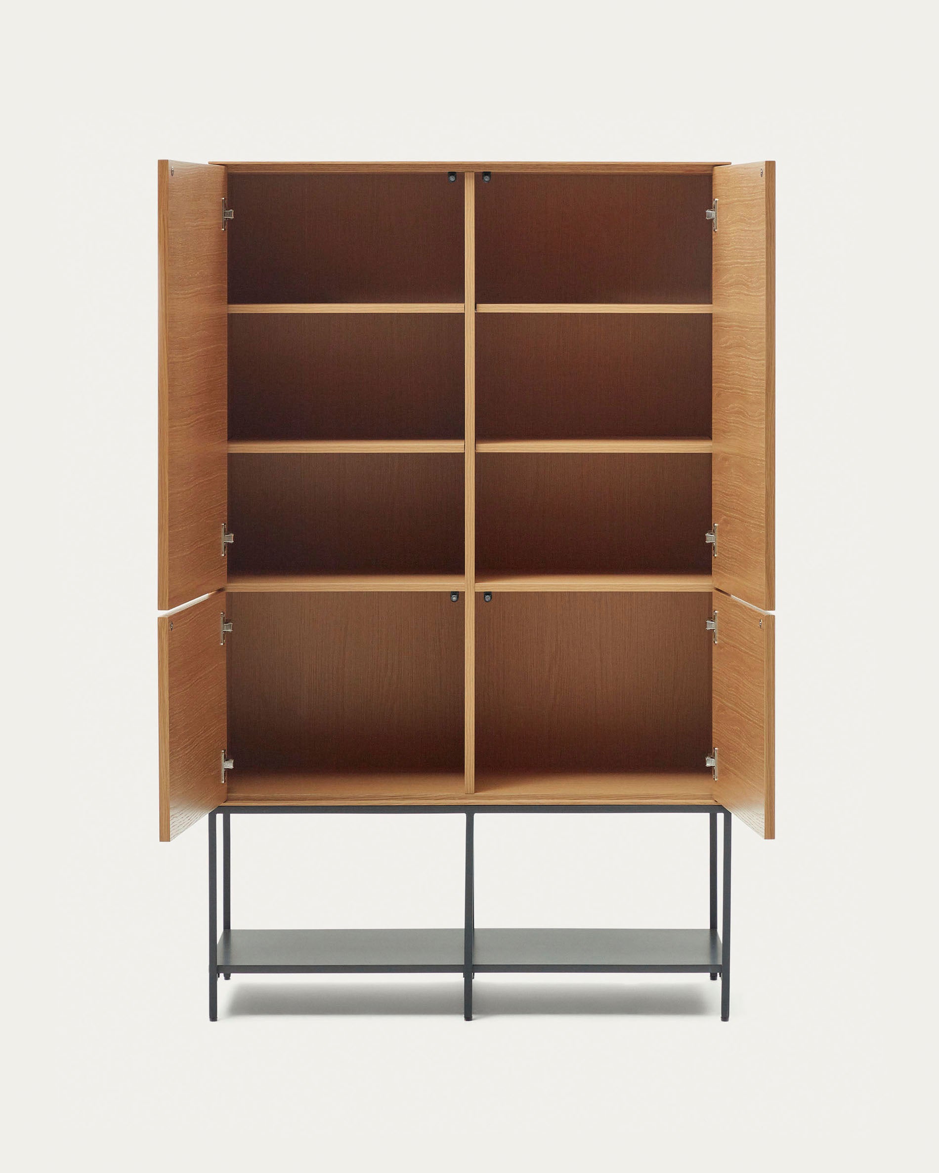 Vedrana 4 door tall sideboard in oak veneer with steel legs, 97.5 x 160 cm - Product View
