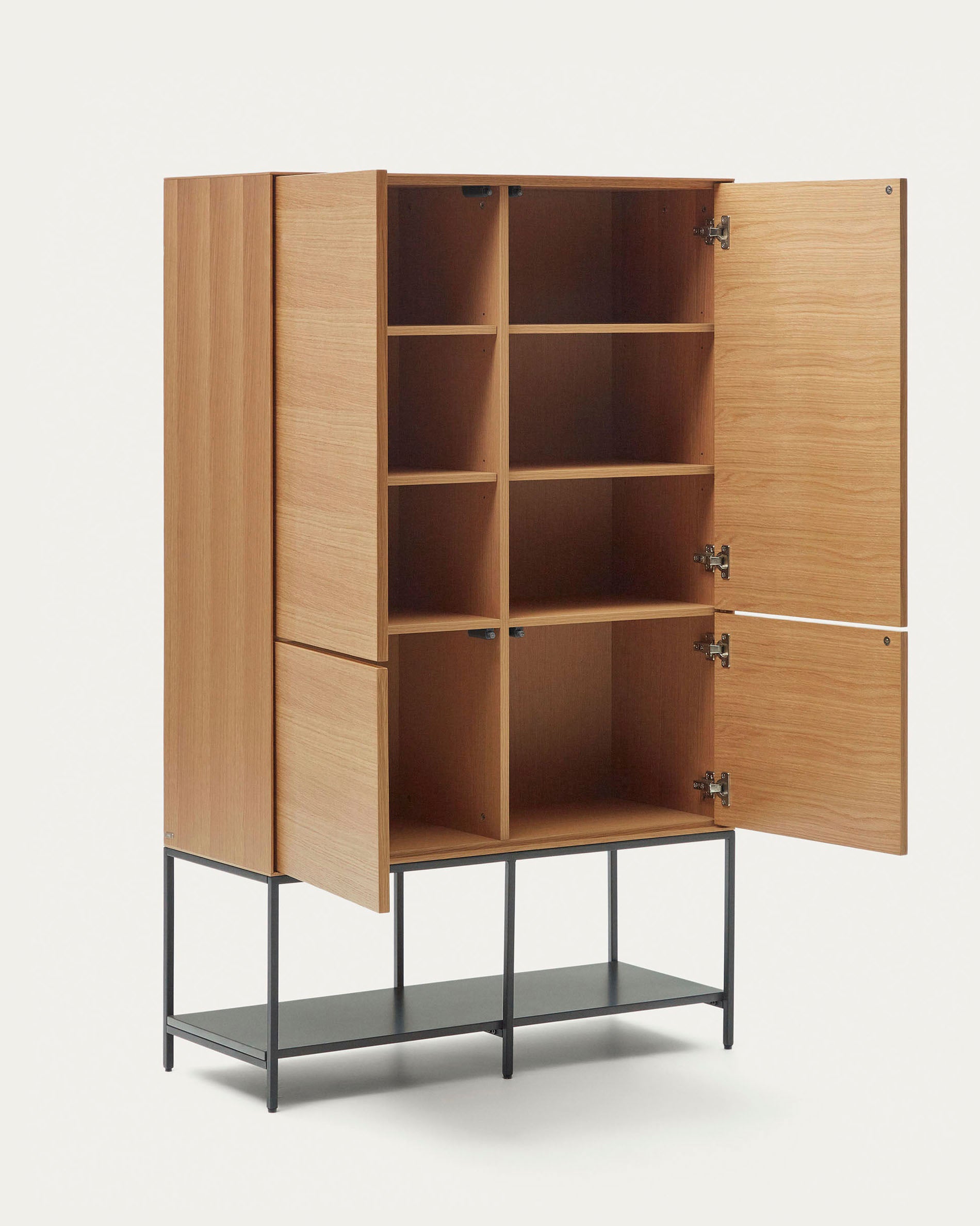 Vedrana 4 door tall sideboard in oak veneer with steel legs, 97.5 x 160 cm - Product View