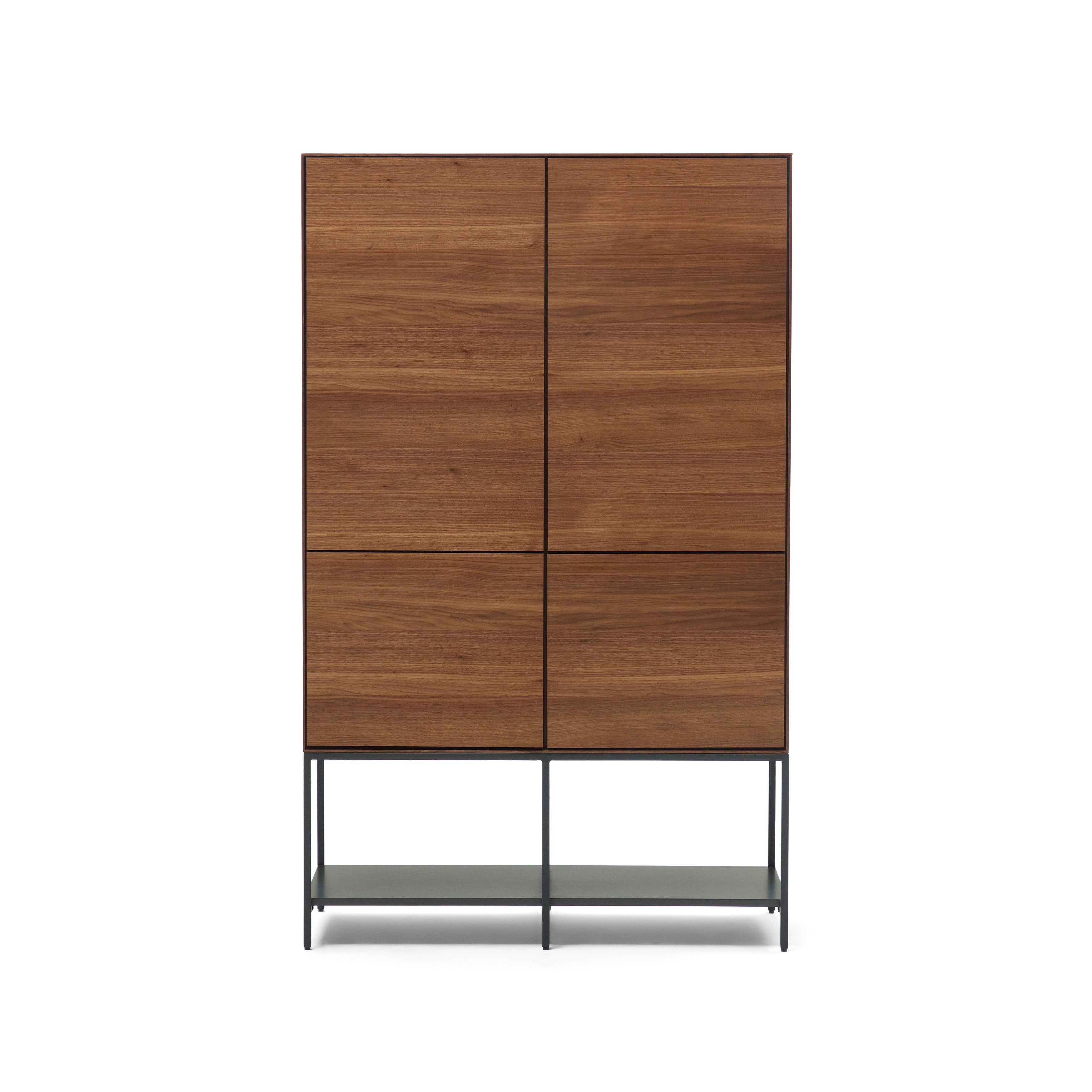 Vedrana 4 door tall sideboard in walnut veneer with steel legs, 97.5 x 160 cm - Product Image