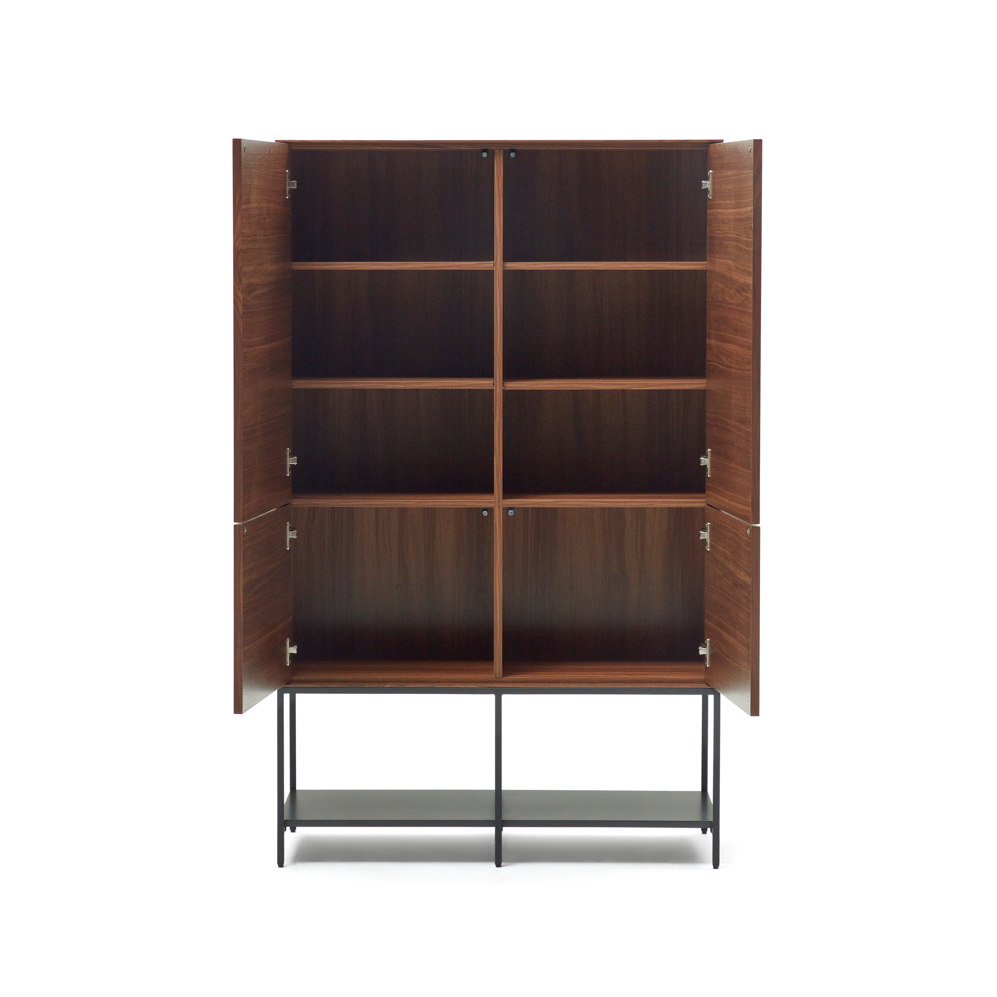 Vedrana 4 door tall sideboard in walnut veneer with steel legs, 97.5 x 160 cm - Product Image