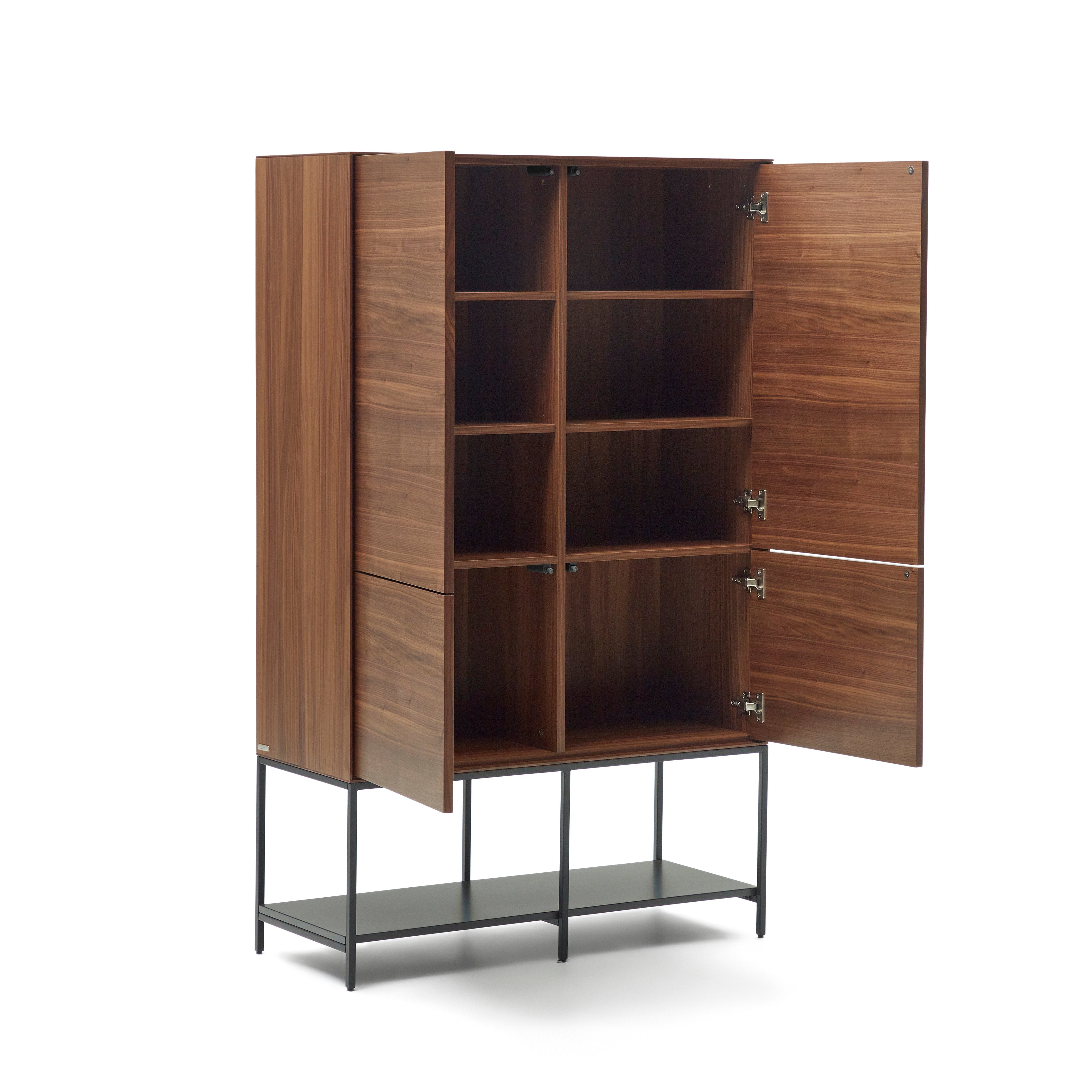 Vedrana 4 door tall sideboard in walnut veneer with steel legs, 97.5 x 160 cm - Product Image