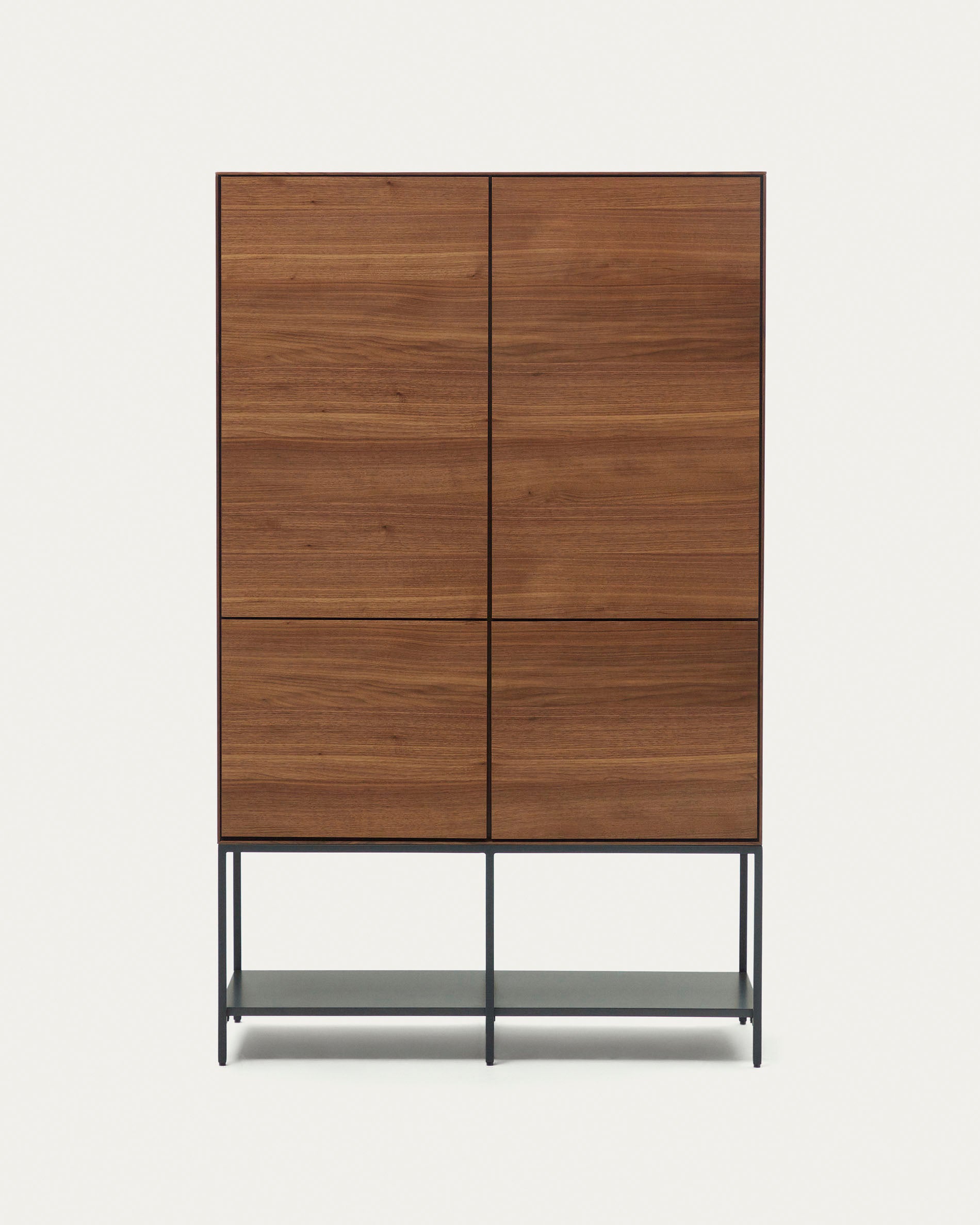 Vedrana 4 door tall sideboard in walnut veneer with steel legs, 97.5 x 160 cm - Product View