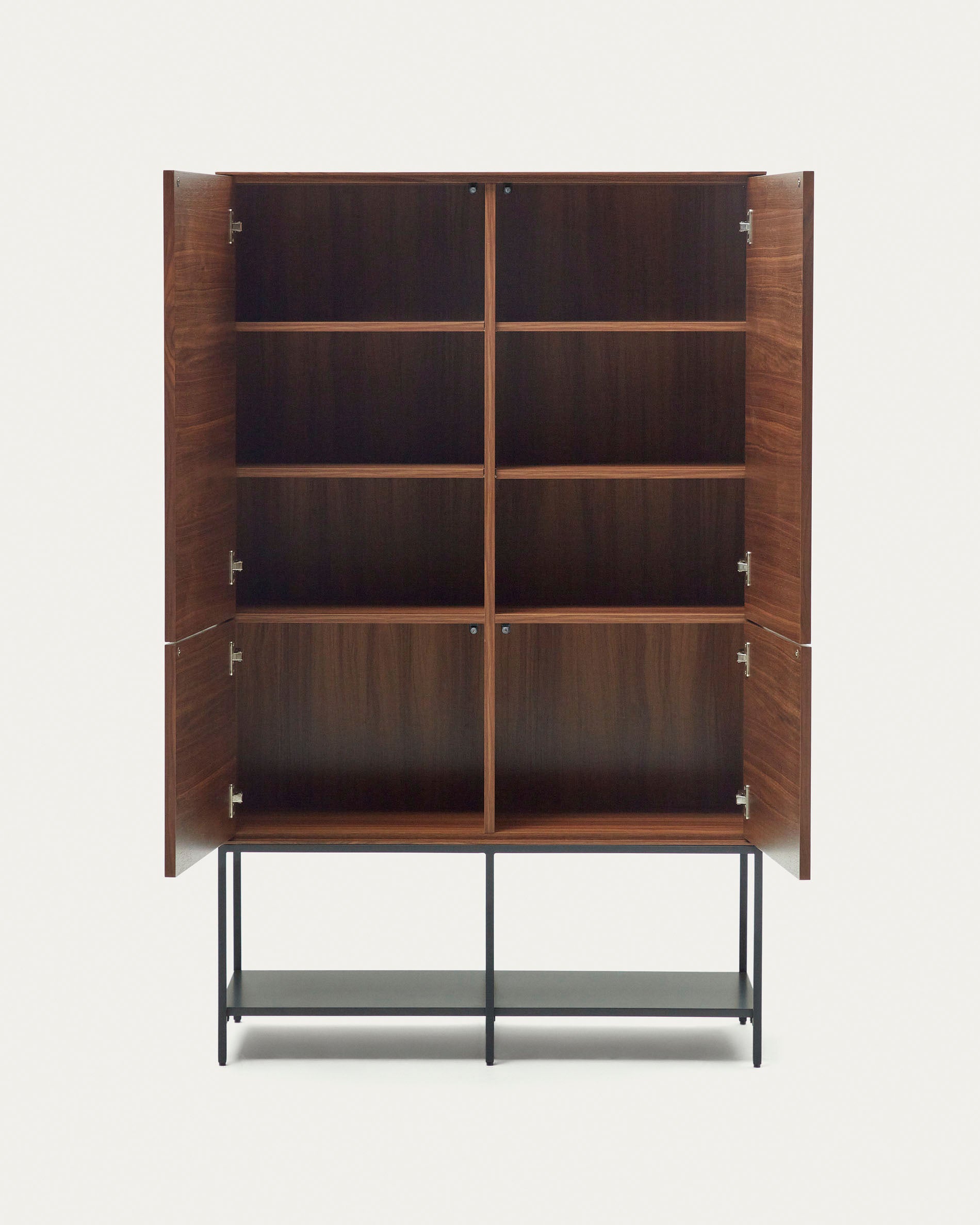 Vedrana 4 door tall sideboard in walnut veneer with steel legs, 97.5 x 160 cm - Product View