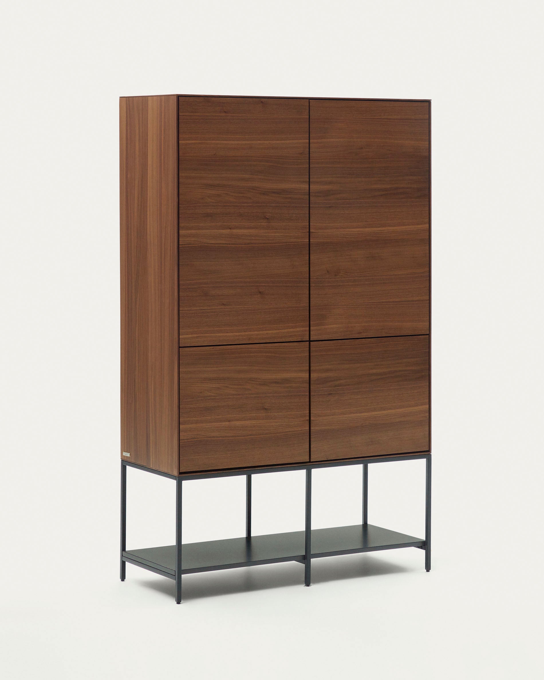 Vedrana 4 door tall sideboard in walnut veneer with steel legs, 97.5 x 160 cm - Product View